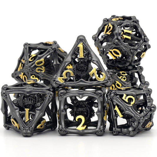 3D Eye Monster DND Metal Dice,7PC/Set Dice for Dungeons and Dragons Dices Polyhedral Dice - Black Gold