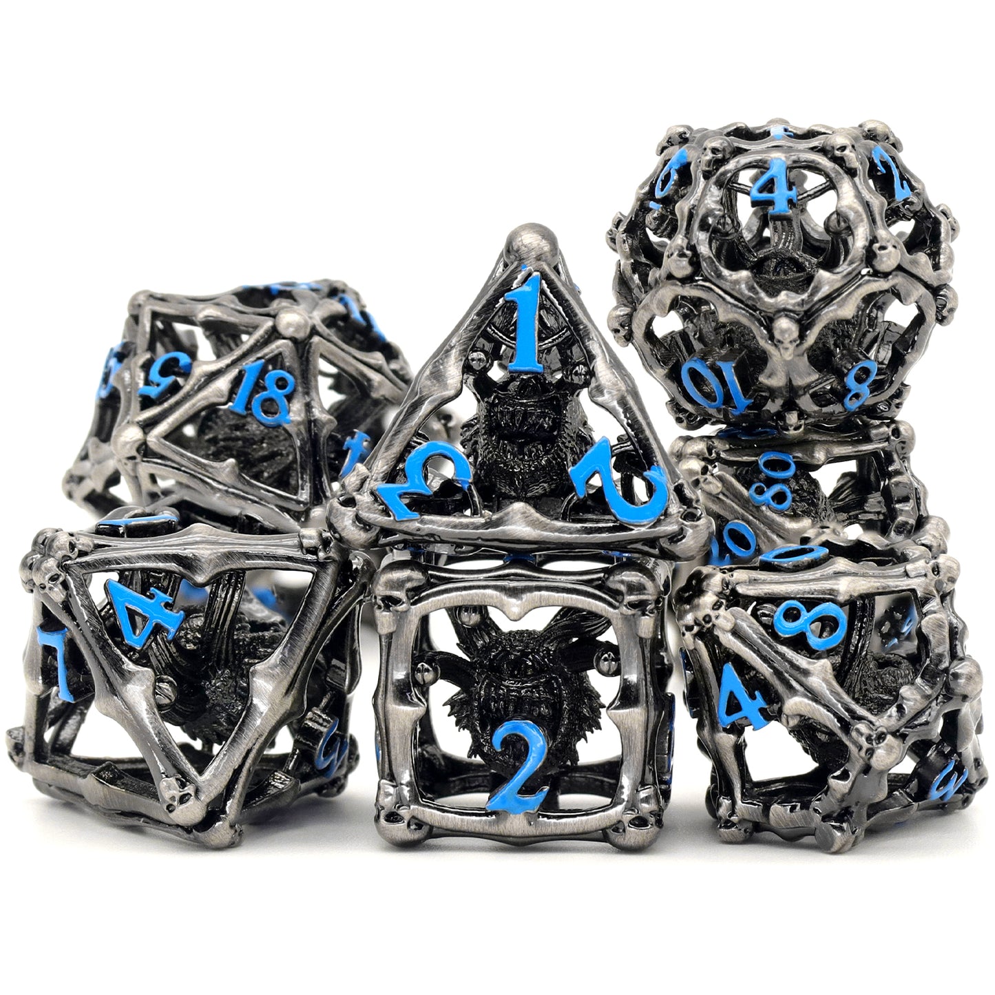 3D Eye Monster DND Metal Dice,7PC/Set Dice for Dungeons and Dragons Dices Polyhedral Dice - Blue Number