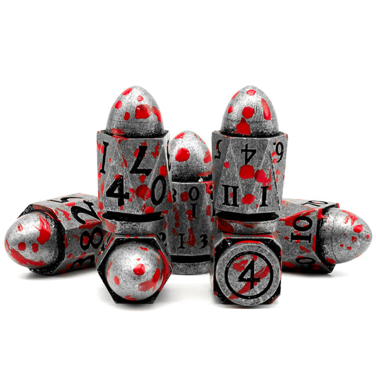 DND Metal Bullet Dice Set, Metal Dice for Dungeons and Dragons Dice Set D&D RPG D and D Dice - Blood Antique Sliver