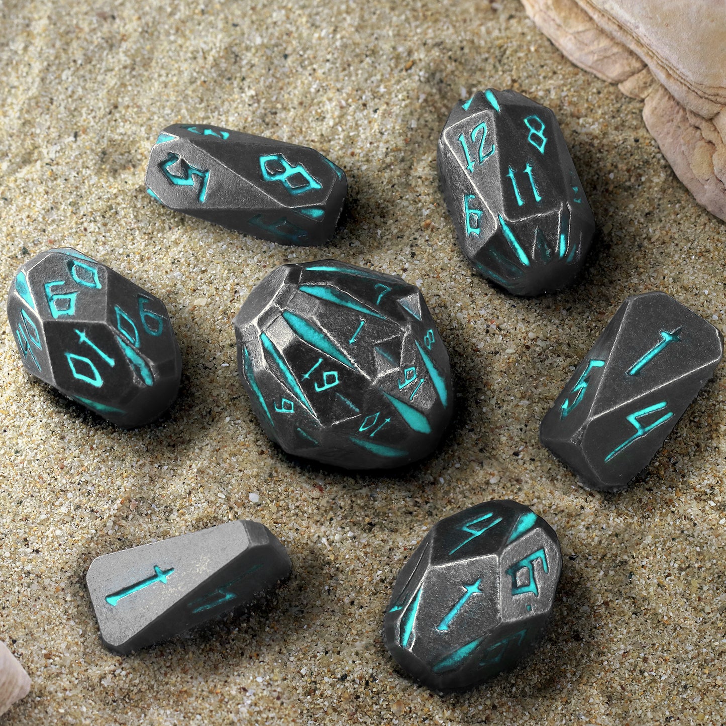 Metal Dice Set D&D Polyhedral DND Dice Set with Cardboard Box Unique Cool Stonehenge Theme RPG Dice-Blue