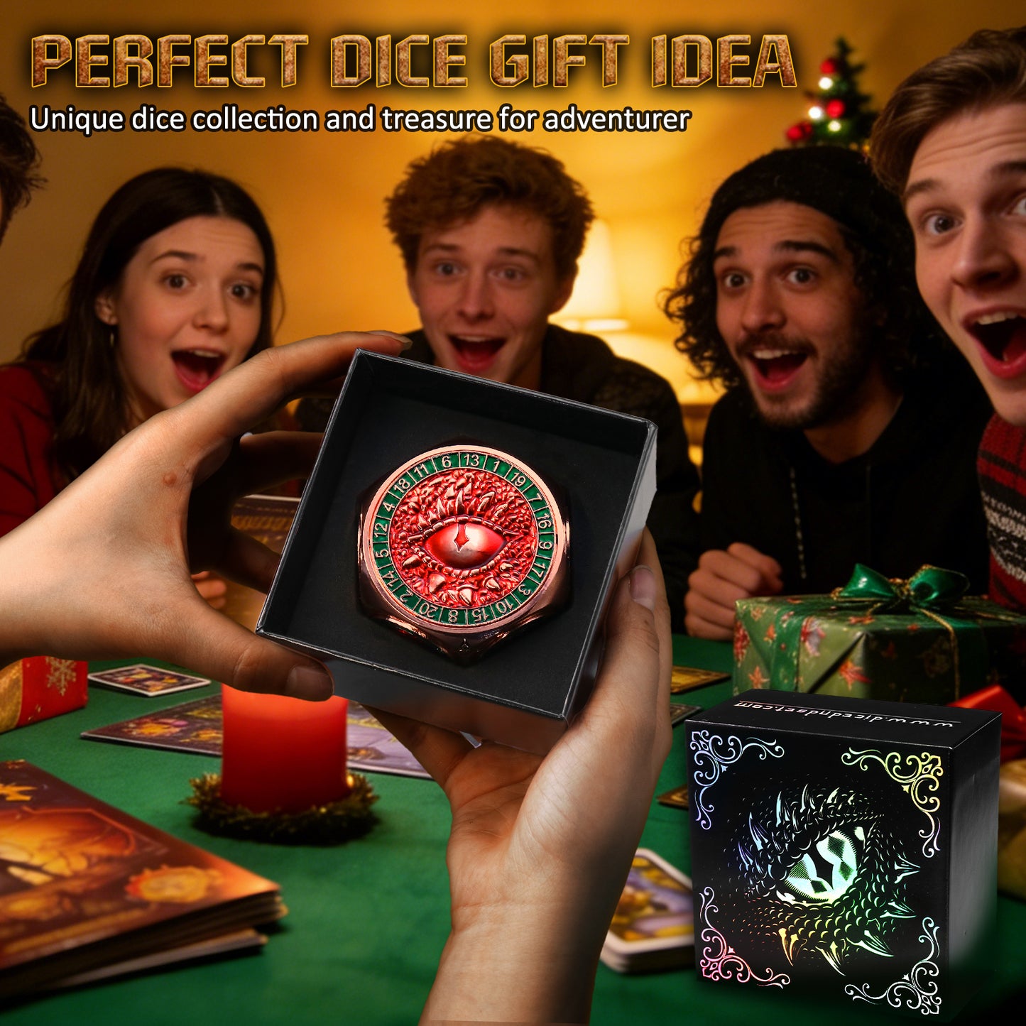 Metal Spinner Dice with Dual D20(Copper Red)