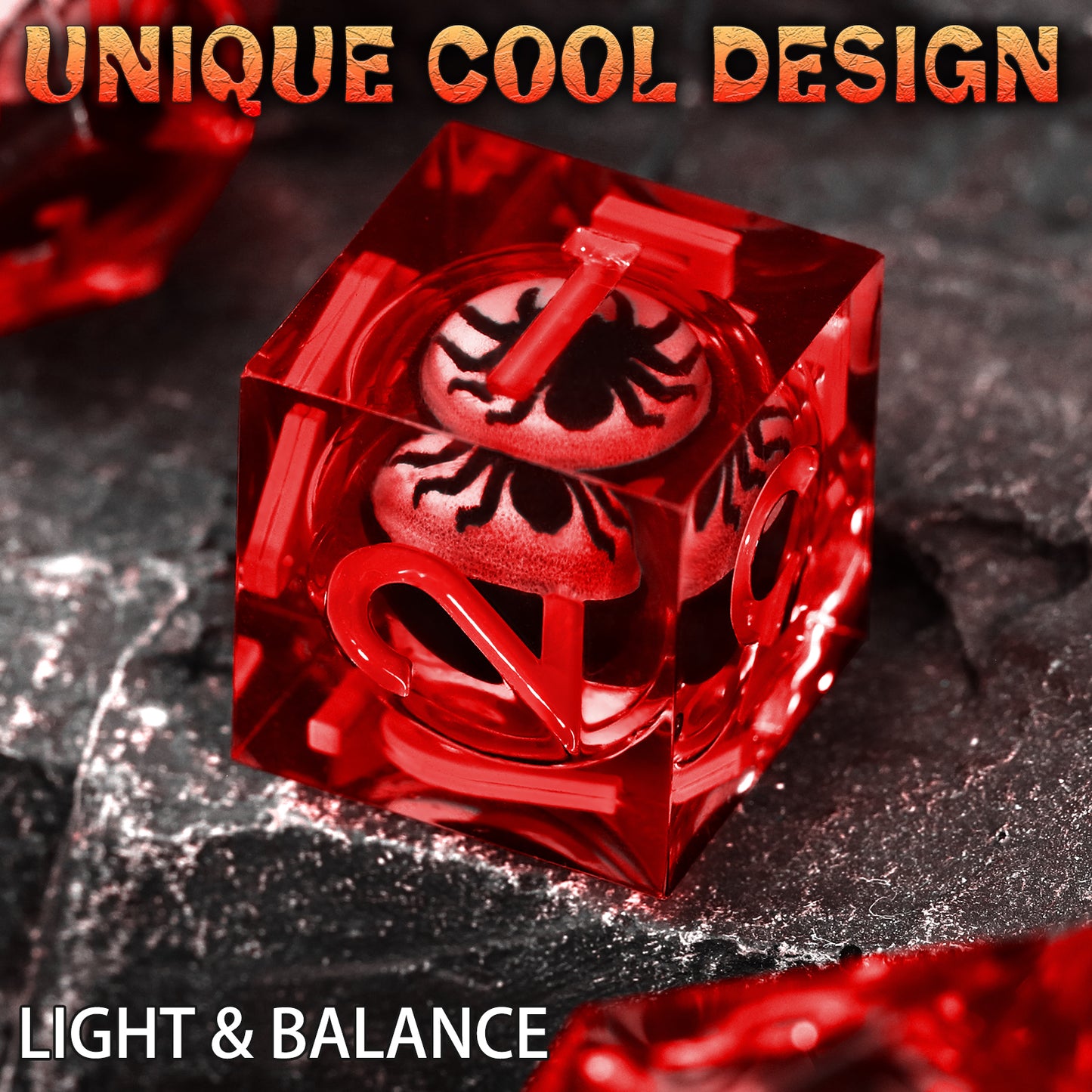 Spider Liquid Core DND Dice Set, 7PCS Sharp Edge Resin Dice -Red