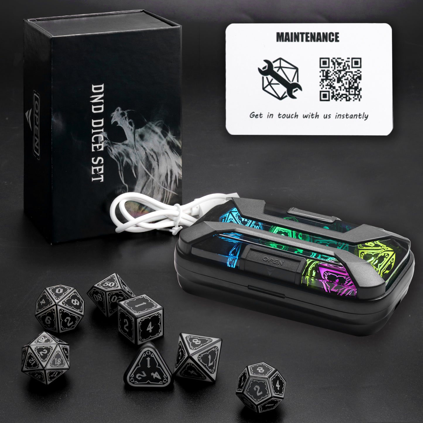 DND Dice Wireless Charging LED Dice Rechargeable Light up Dice Set