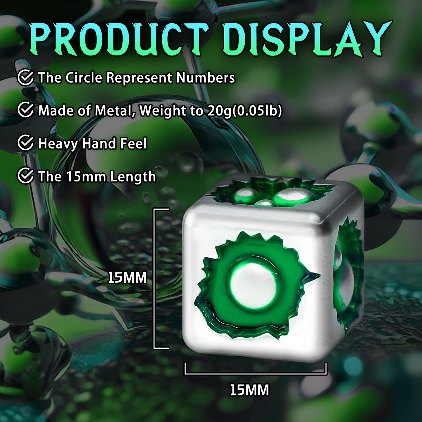 White Green-Dice Set of Six, Cool Unique Metal 6 Sided Dice