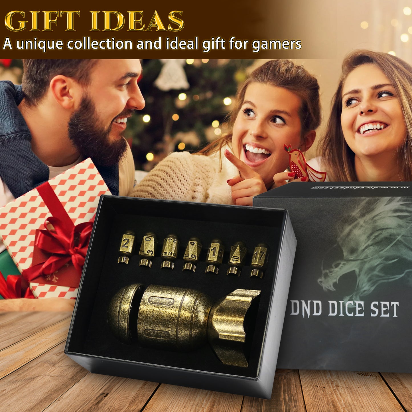 Retro Bronze-Missile D&D Metal Dice Set of 7