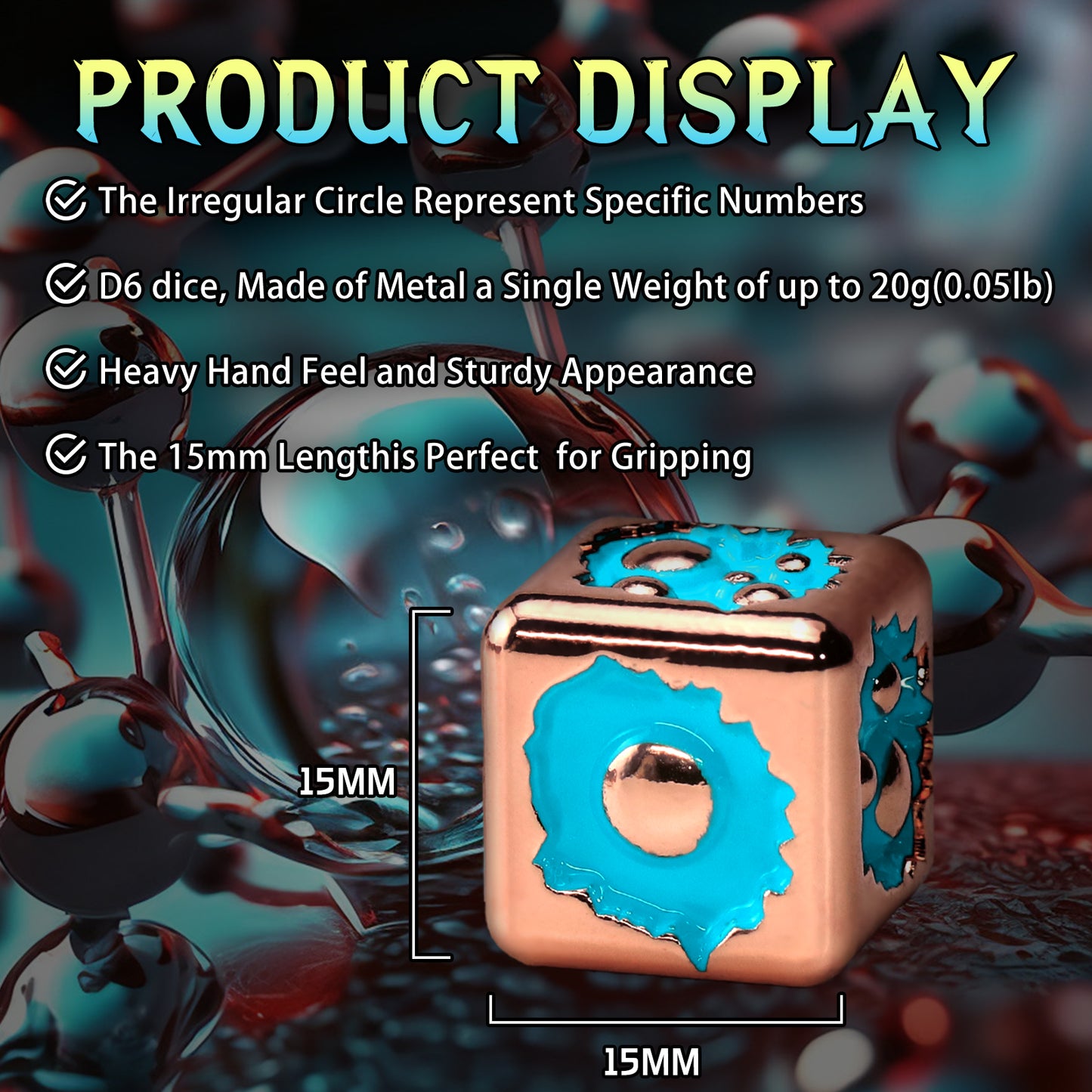 Rose Gold Blue-Heavy Metal D6 Dice set