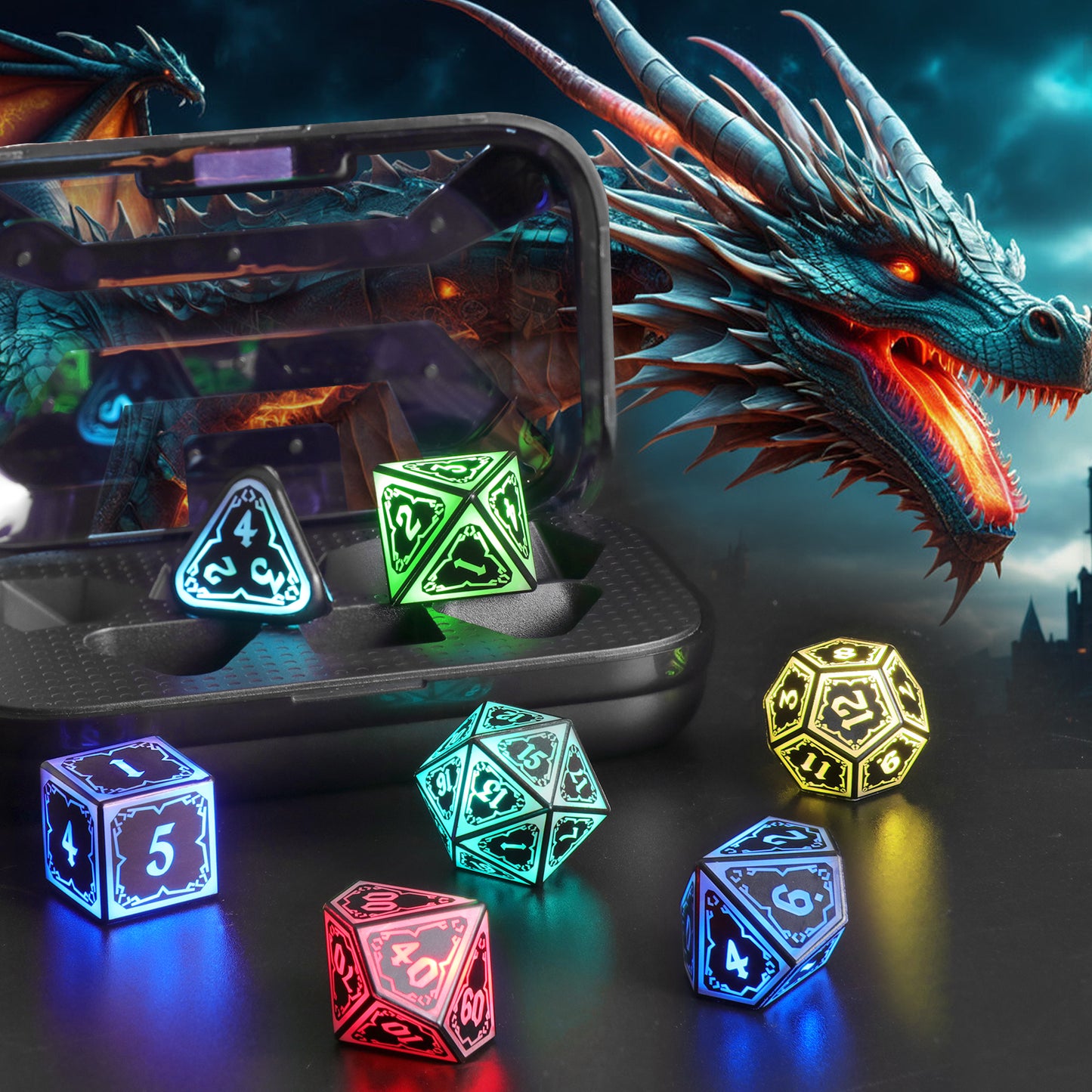 DND Dice Wireless Charging LED Dice Rechargeable Light up Dice Set