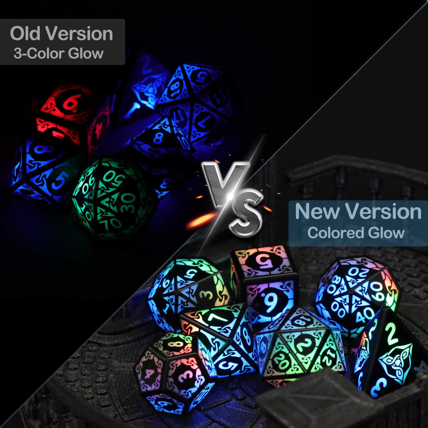 LED Dice Set 7PCS , DND Dice Rechargeable with Charging Box, Dungeon and Dragons Dice USB Port Charging, Role Playing Dice for D&D Table Games