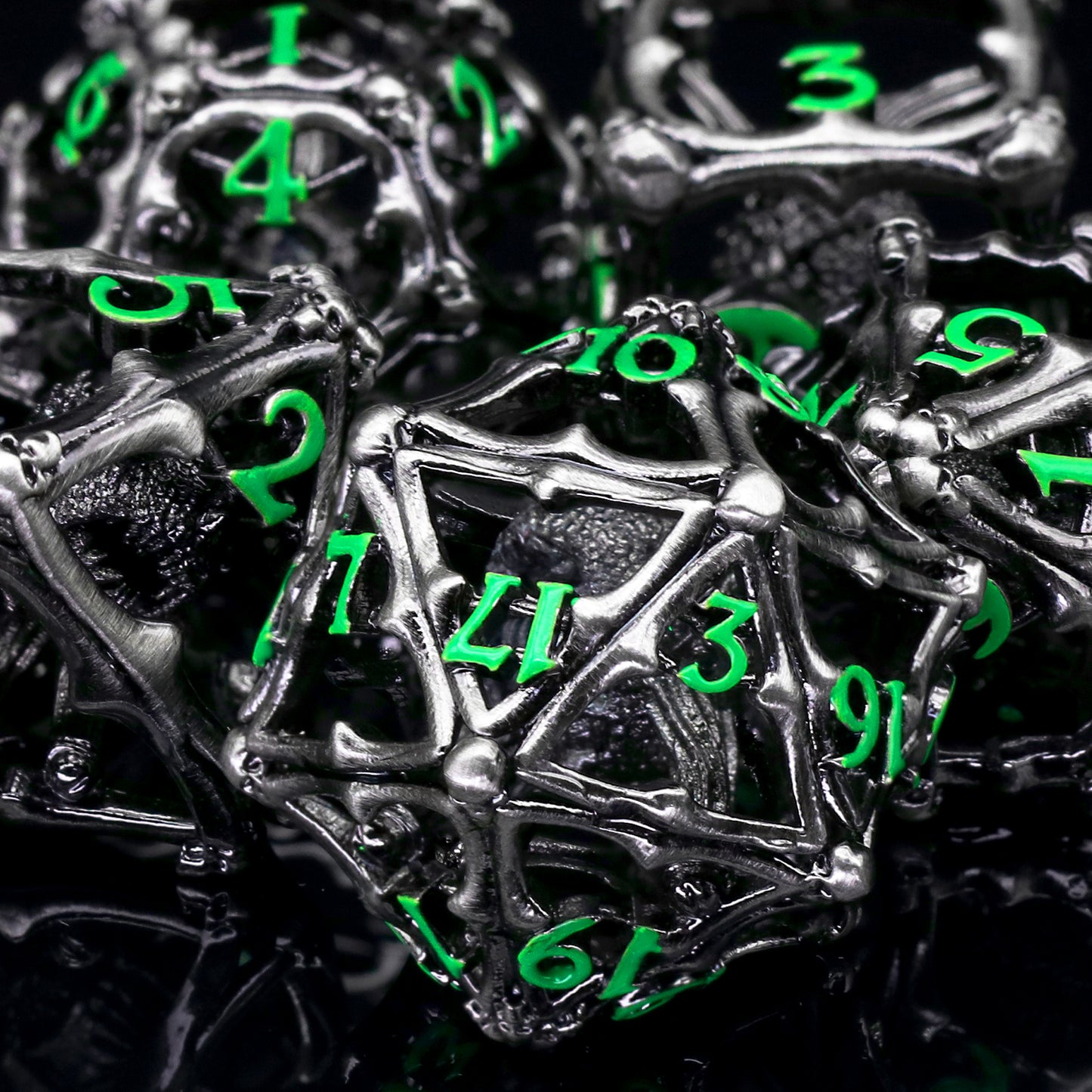 3D Eye Monster DND Metal Dice,7PC/Set Dice for Dungeons and Dragons Dices Polyhedral Dice - Green Number