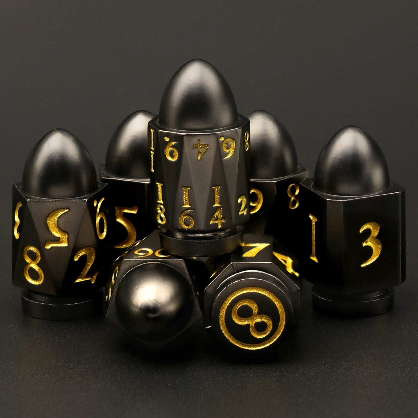 7PCS DND Metal Dice Red Bullet Dice Set-Black Yellow