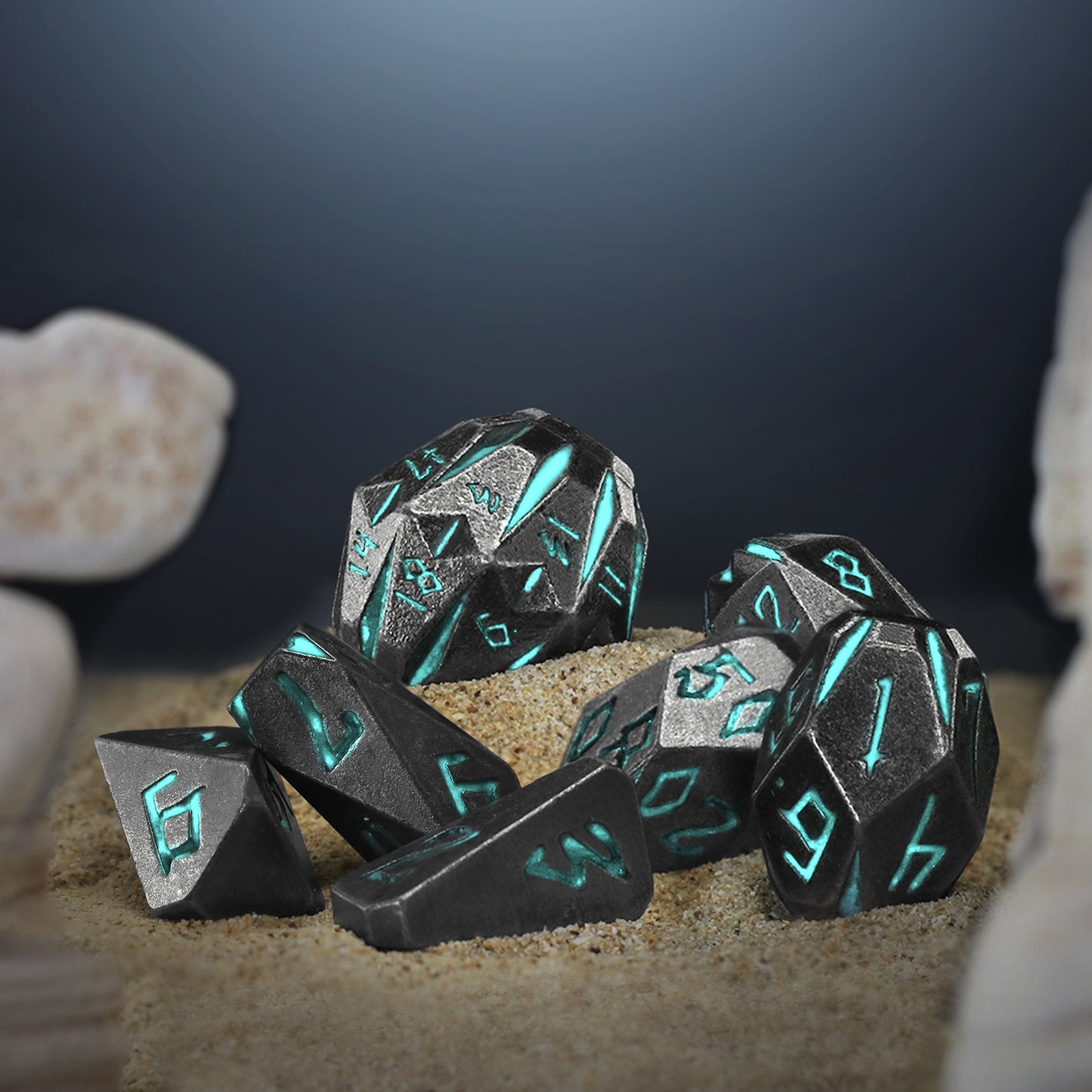 Blue-Metal Stonehenge Themed D&D Dice Set