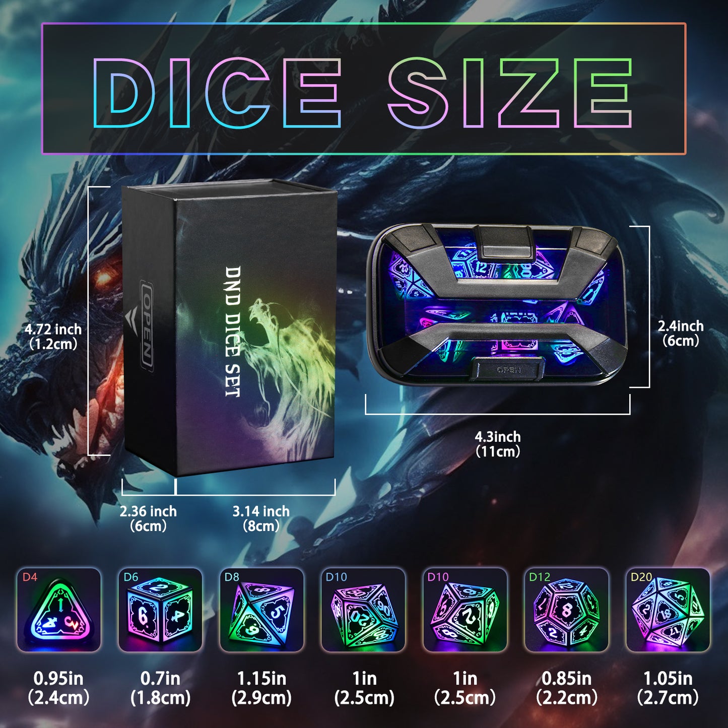 Light Up Dice Set D and D for Dungeons and Dragons 4 in 1 Color, Cool LED DND Dice with Charging Box Rechargeable Polyhedral Role Playing Dice for DND Gifts RPG (Astral Shard Mixed Colors)