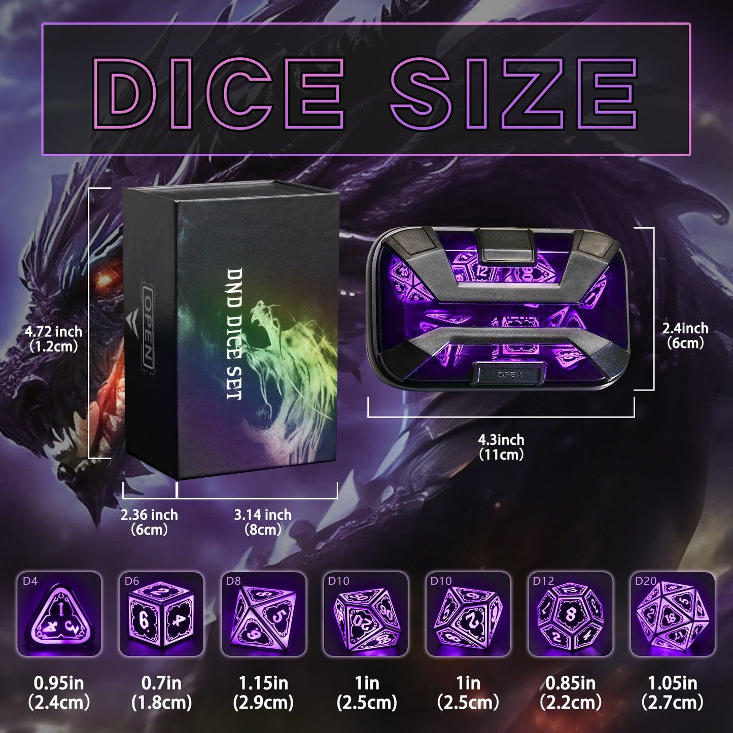 Light up DND Dice Set Rechargeable,Cool LED D and D Dice 7pcs with Charging Box Polyhedral Dungeons and Dragons RPG Dice Set for Role Playing Table Game(Astral Shard Purple)
