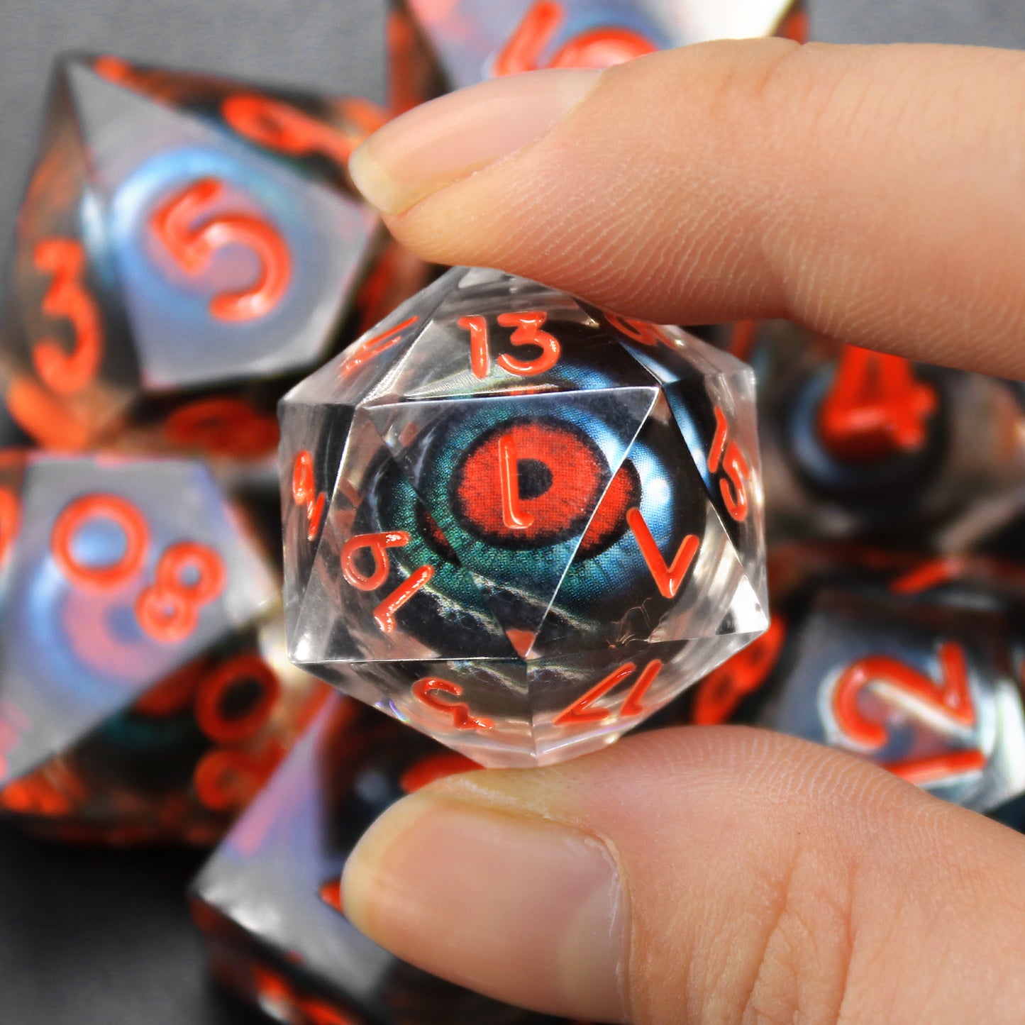 Liquid Core D&D Dice Set 7 Piece Sharp Edge Resin DND Dice - Orange