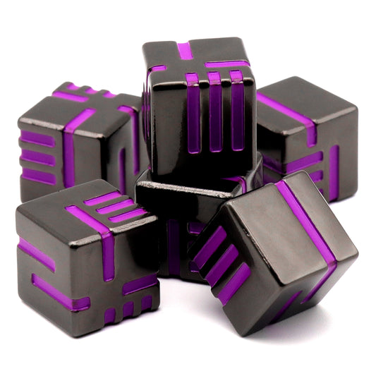 Cubes Metal Dice Set, 6 Sided Dice 6 Pieces Solid Metal Game Dice - Puple