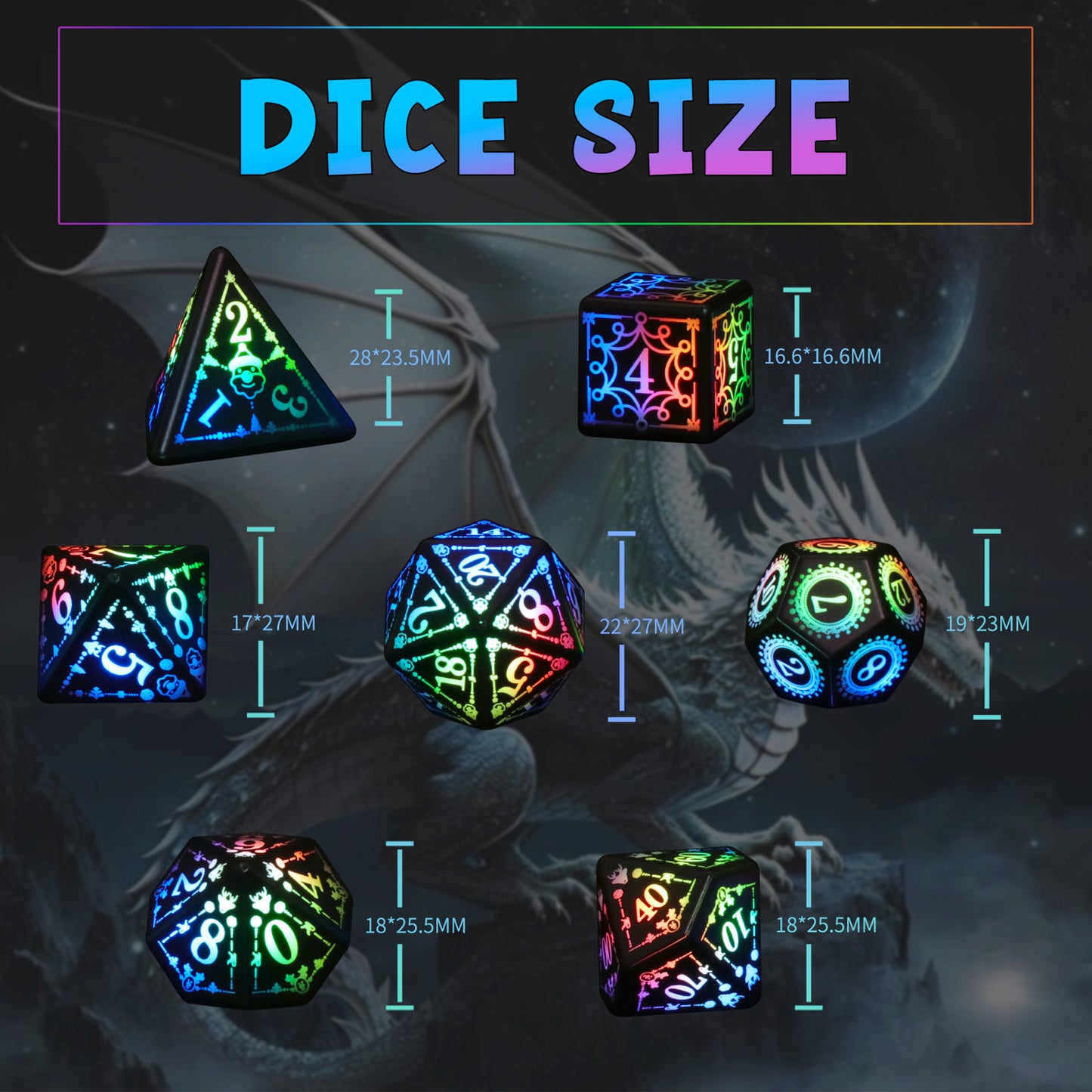 DND Light up Dice, Dungeons and Dragons Dice Set LED Dice Dice, Rechargeable Polyhedral Glow in The Dark Dice for Ttrpg Role Playing Game RGB