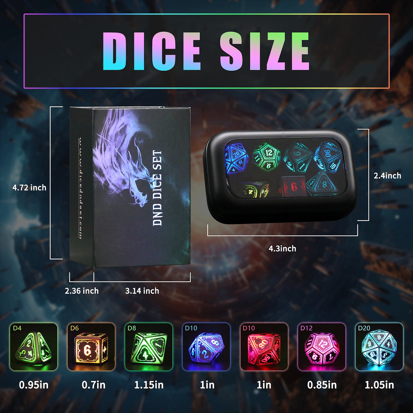 LED D&D Dice Set Wireless Charging Light up Dice, Rechargeable DND Dice Set (RGB Astral Shard)