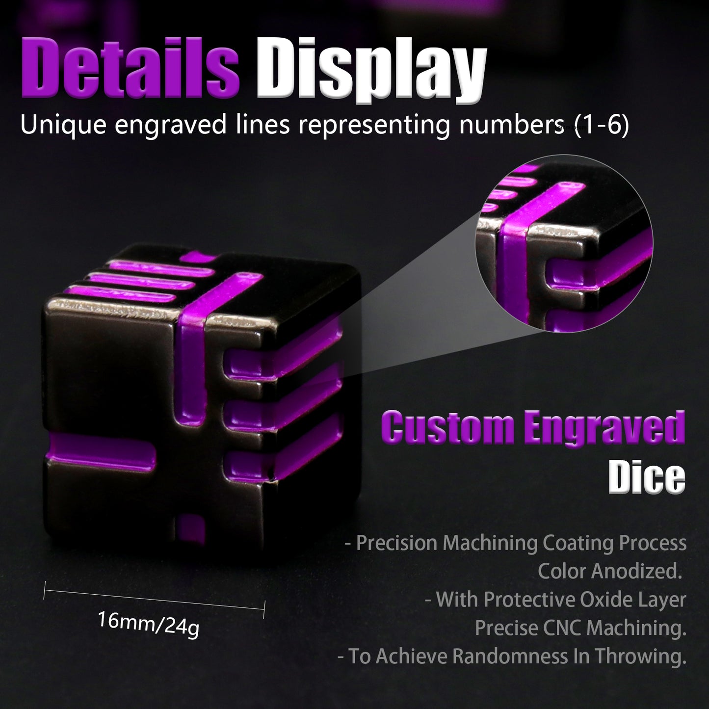 Cubes Metal Dice Set, 6 Sided Dice 6 Pieces Solid Metal Game Dice - Puple