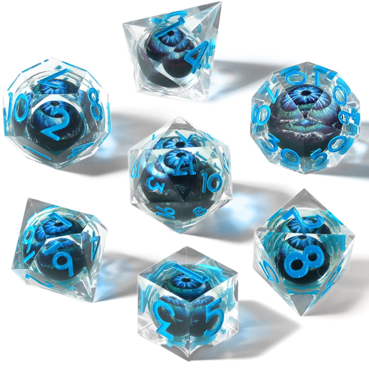 Liquid Core D&D Dice Set 7 Piece Sharp Edge Resin DND Dice - Blue