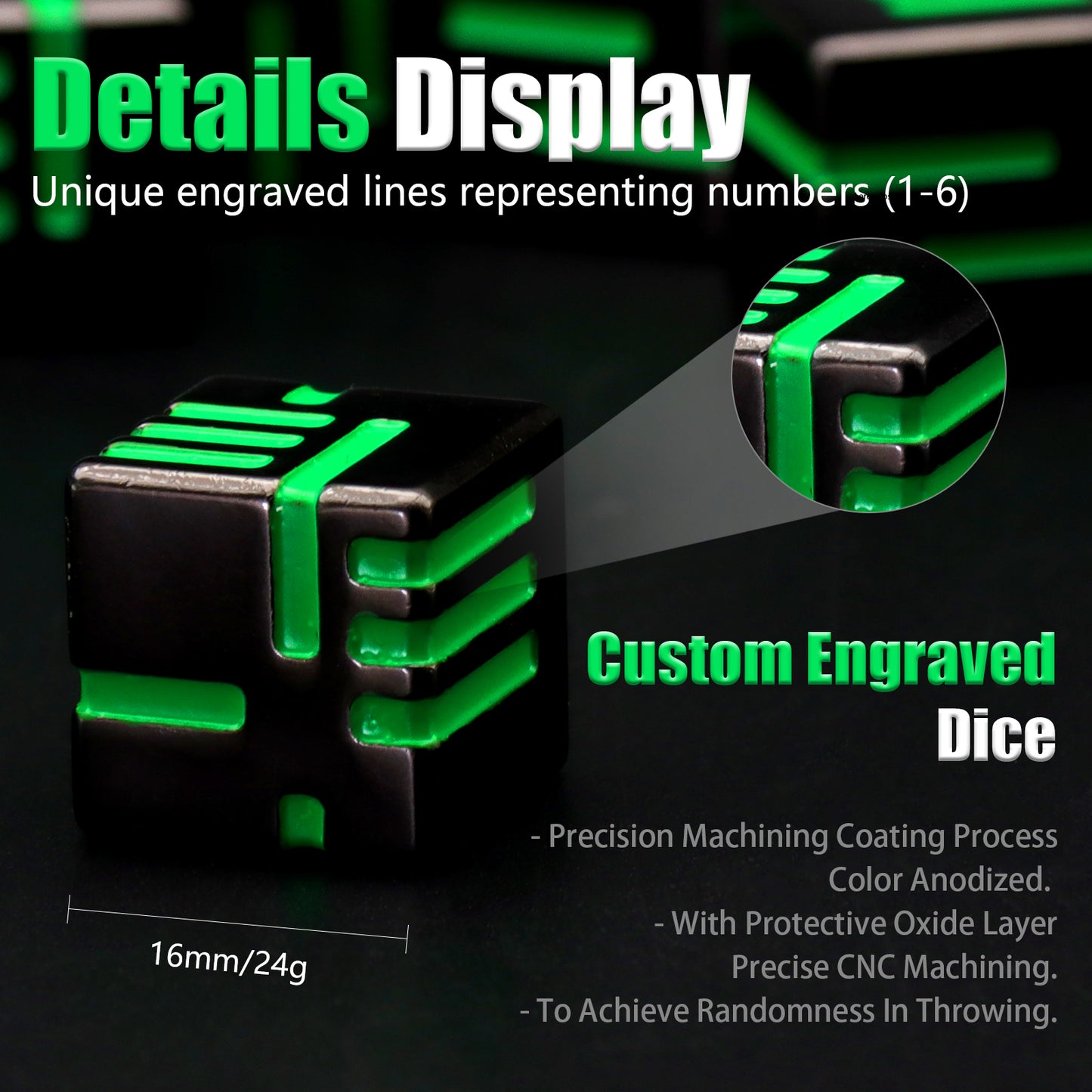 Cubes Metal Dice Set, 6 Sided Dice 6 Pieces Solid Metal Game Dice - Green