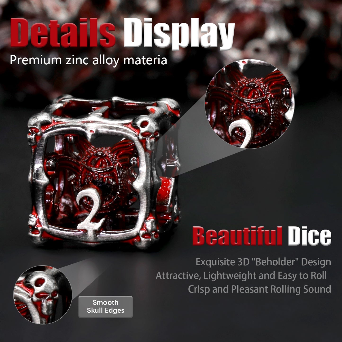 3D Eye Monster DND Metal Dice,7PC/Set Dice for Dungeons and Dragons Dices Polyhedral Dice - Blood Red