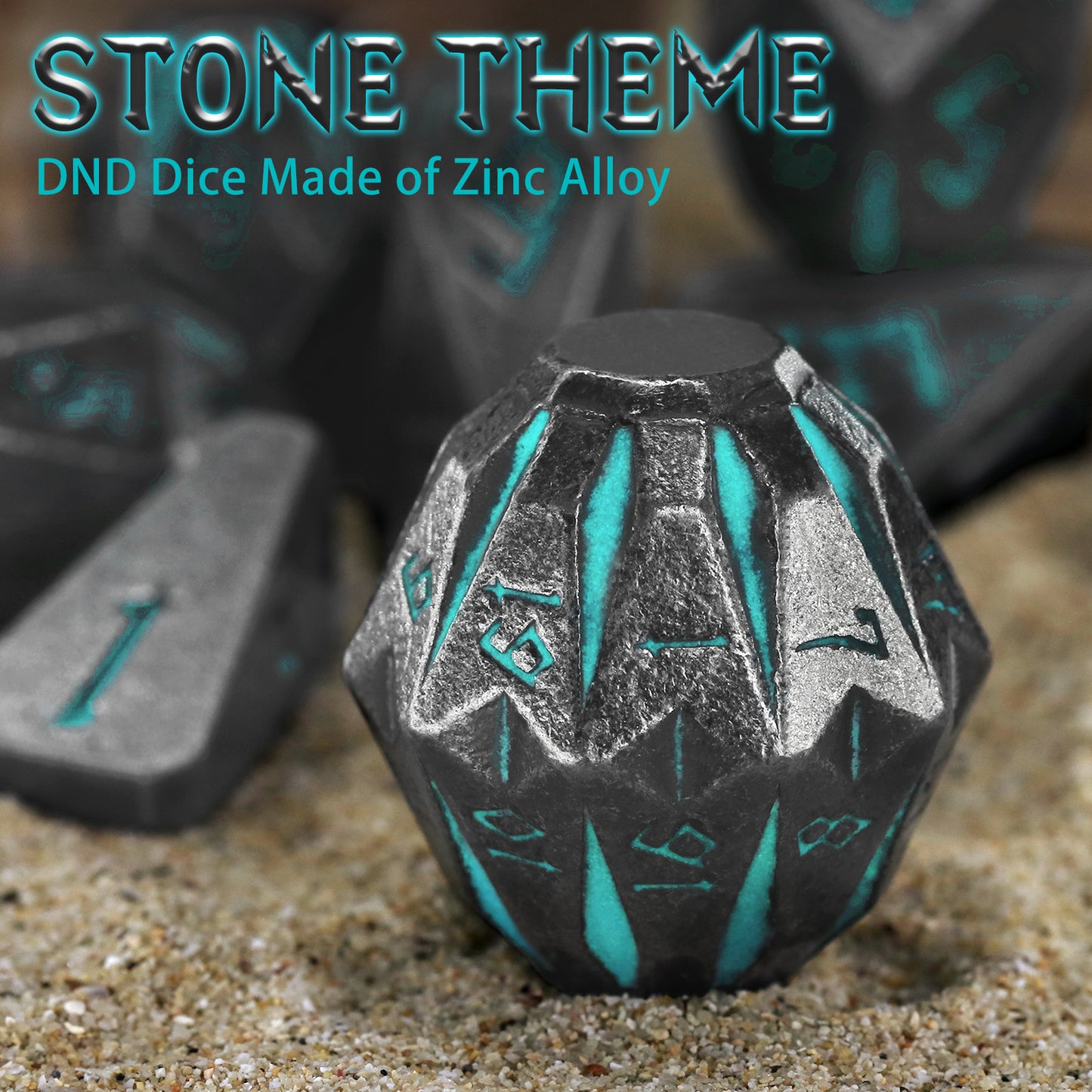 Metal Dice Set D&D Polyhedral DND Dice Set with Cardboard Box Unique Cool Stonehenge Theme RPG Dice-Blue