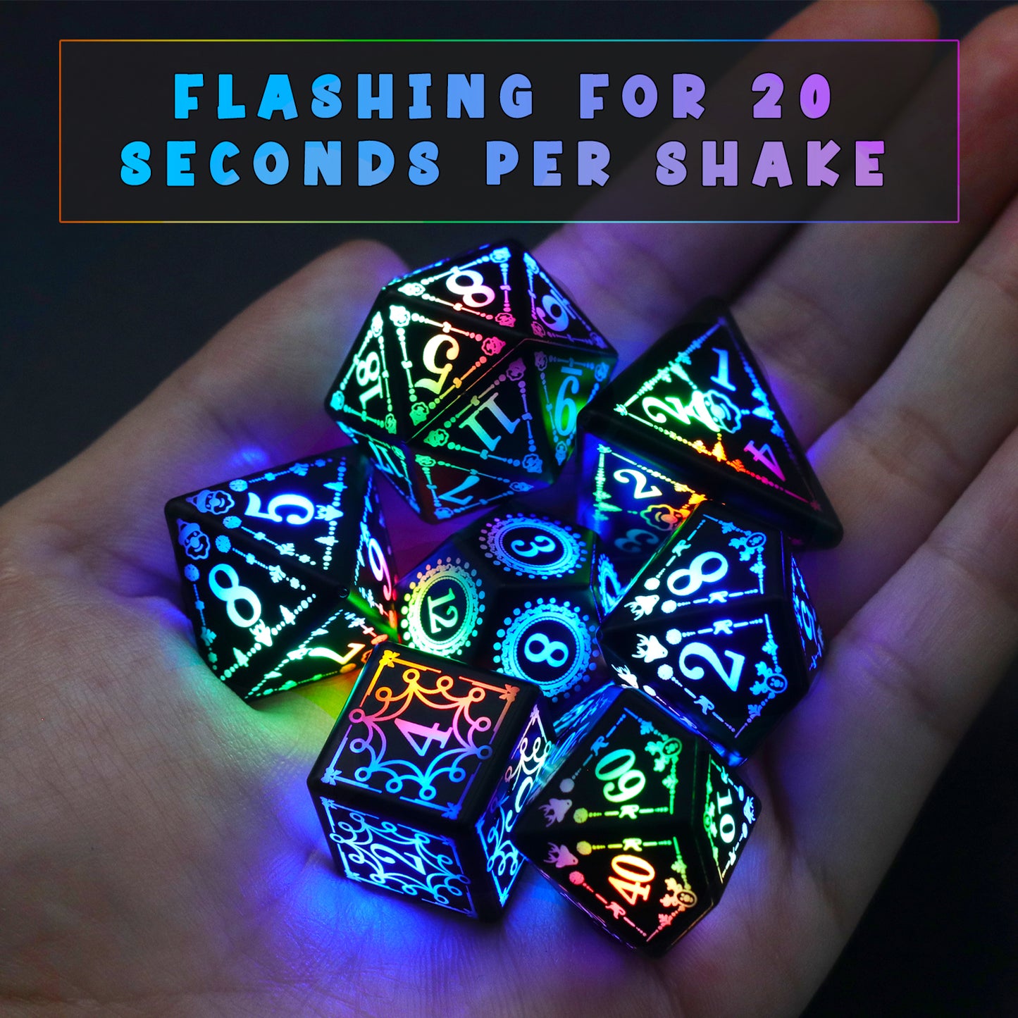 DND Light up Dice, Dungeons and Dragons Dice Set LED Dice Dice, Rechargeable Polyhedral Glow in The Dark Dice for Ttrpg Role Playing Game RGB