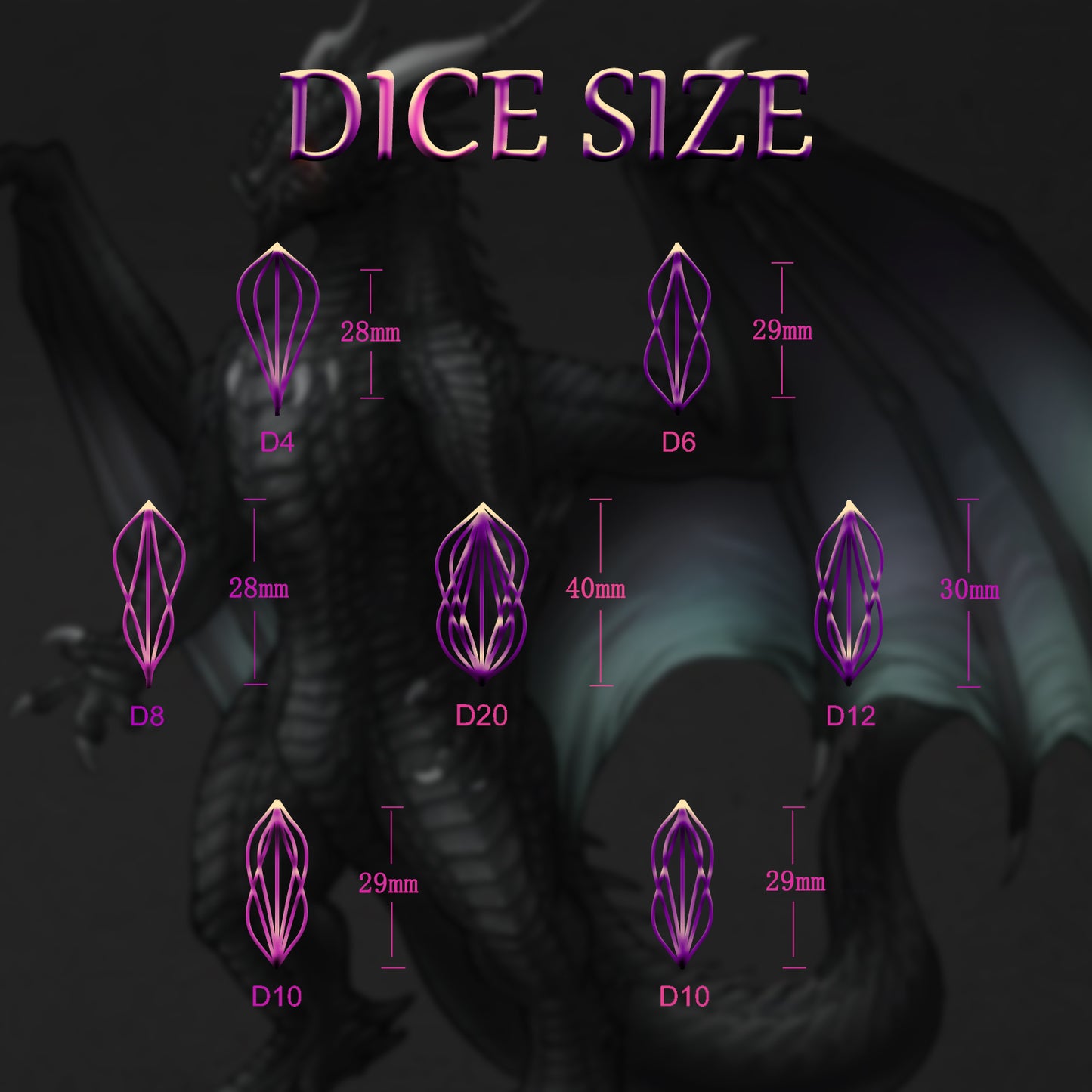 Arcanum DND Metal dice,Role Playing Gaming Dice Metal Dice Set D&D with Box Hollow Polyhedral Dice - Purple Number