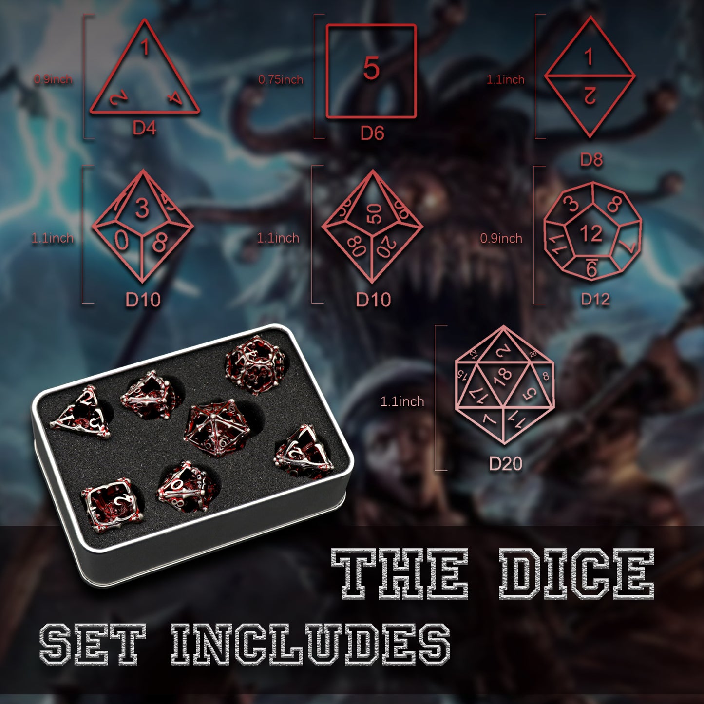 3D Eye Monster DND Metal Dice,7PC/Set Dice for Dungeons and Dragons Dices Polyhedral Dice - Blood Red