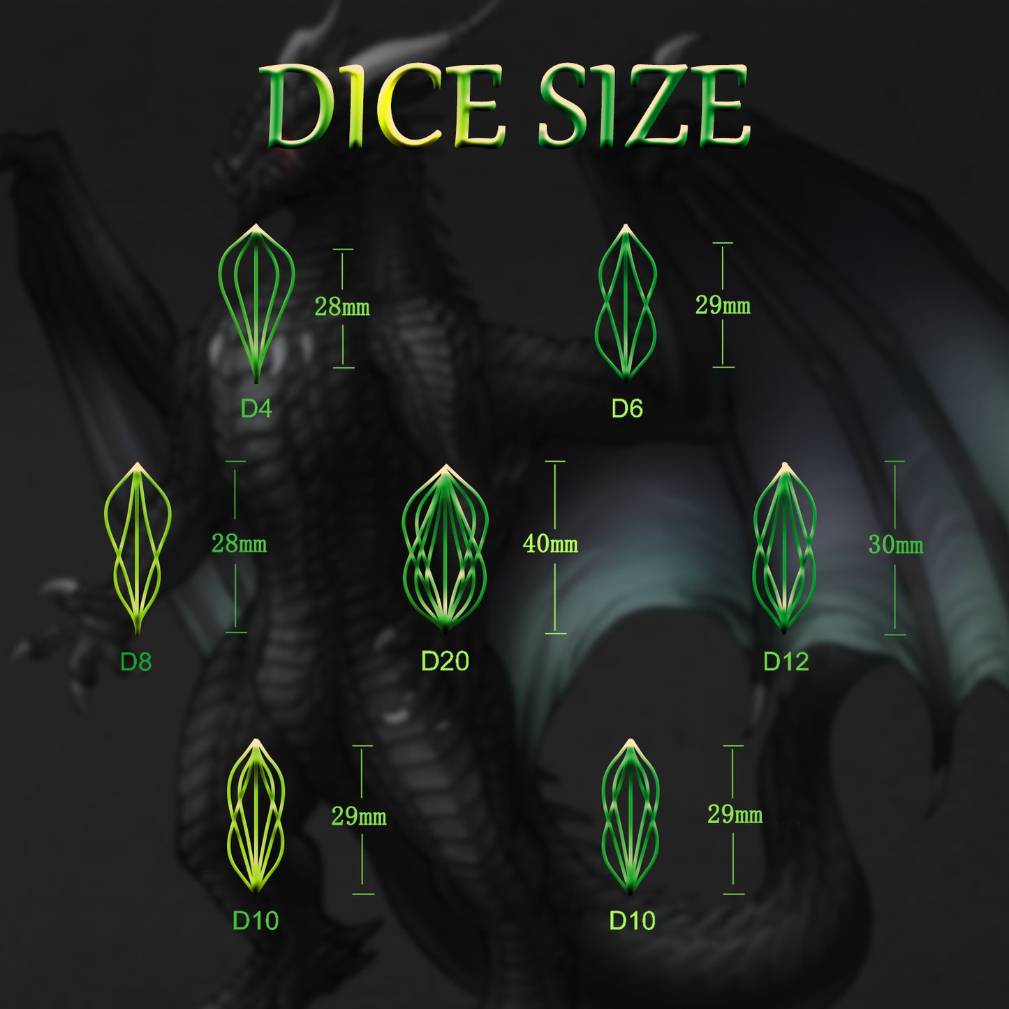 Arcanum DND Metal dice,Role Playing Gaming Dice Metal Dice Set D&D with Box Hollow Polyhedral Dice - Green Number