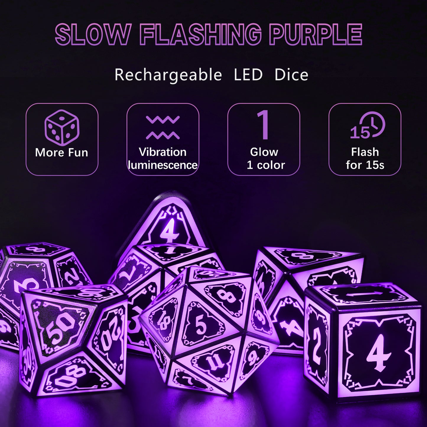Light up DND Dice Set Rechargeable,Cool LED D and D Dice 7pcs with Charging Box Polyhedral Dungeons and Dragons RPG Dice Set for Role Playing Table Game(Astral Shard Purple)