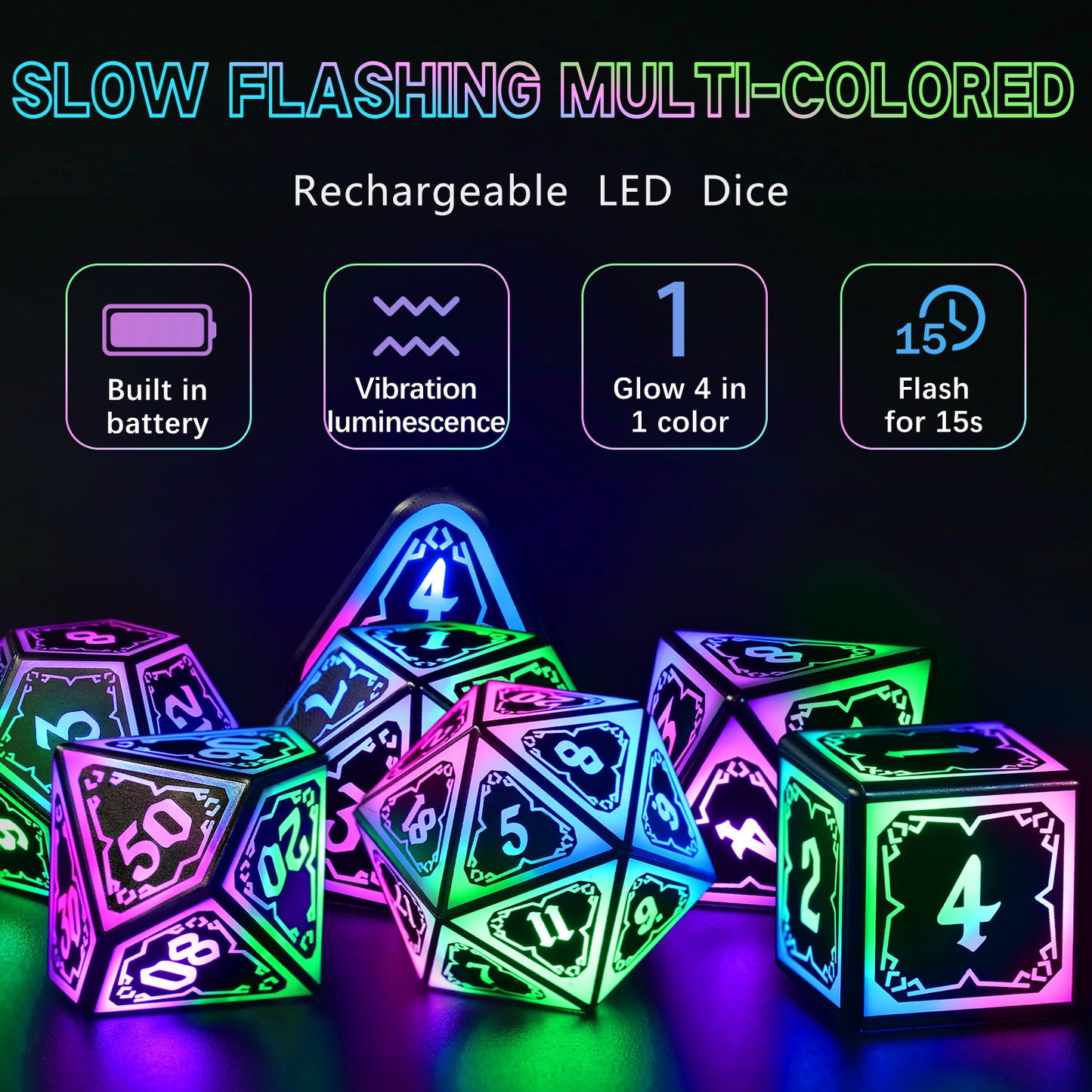 Light Up Dice Set D and D for Dungeons and Dragons 4 in 1 Color, Cool LED DND Dice with Charging Box Rechargeable Polyhedral Role Playing Dice for DND Gifts RPG (Astral Shard Mixed Colors)