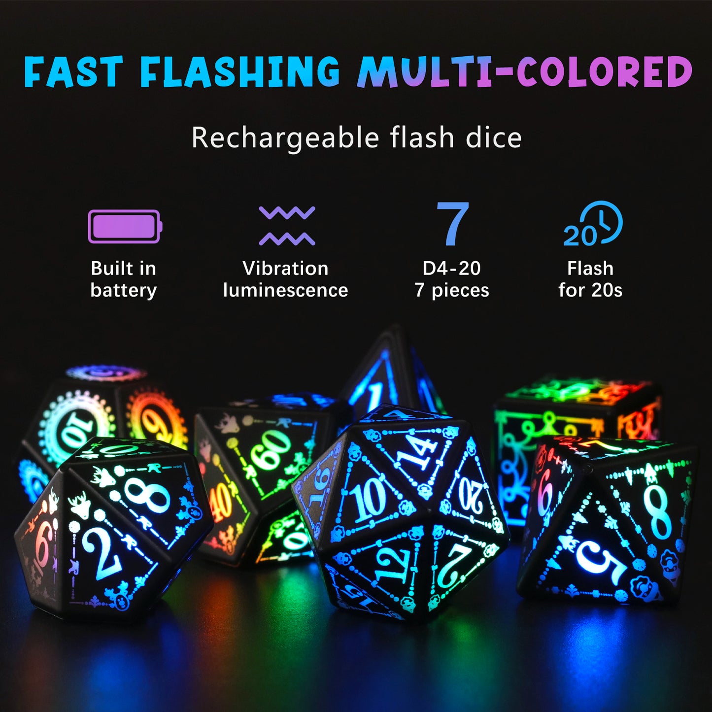 DND Light up Dice, Dungeons and Dragons Dice Set LED Dice Dice, Rechargeable Polyhedral Glow in The Dark Dice for Ttrpg Role Playing Game RGB