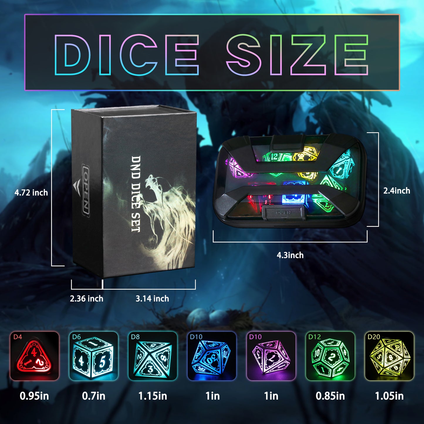 DND Dice Wireless Charging LED Dice Rechargeable Light up Dice Set