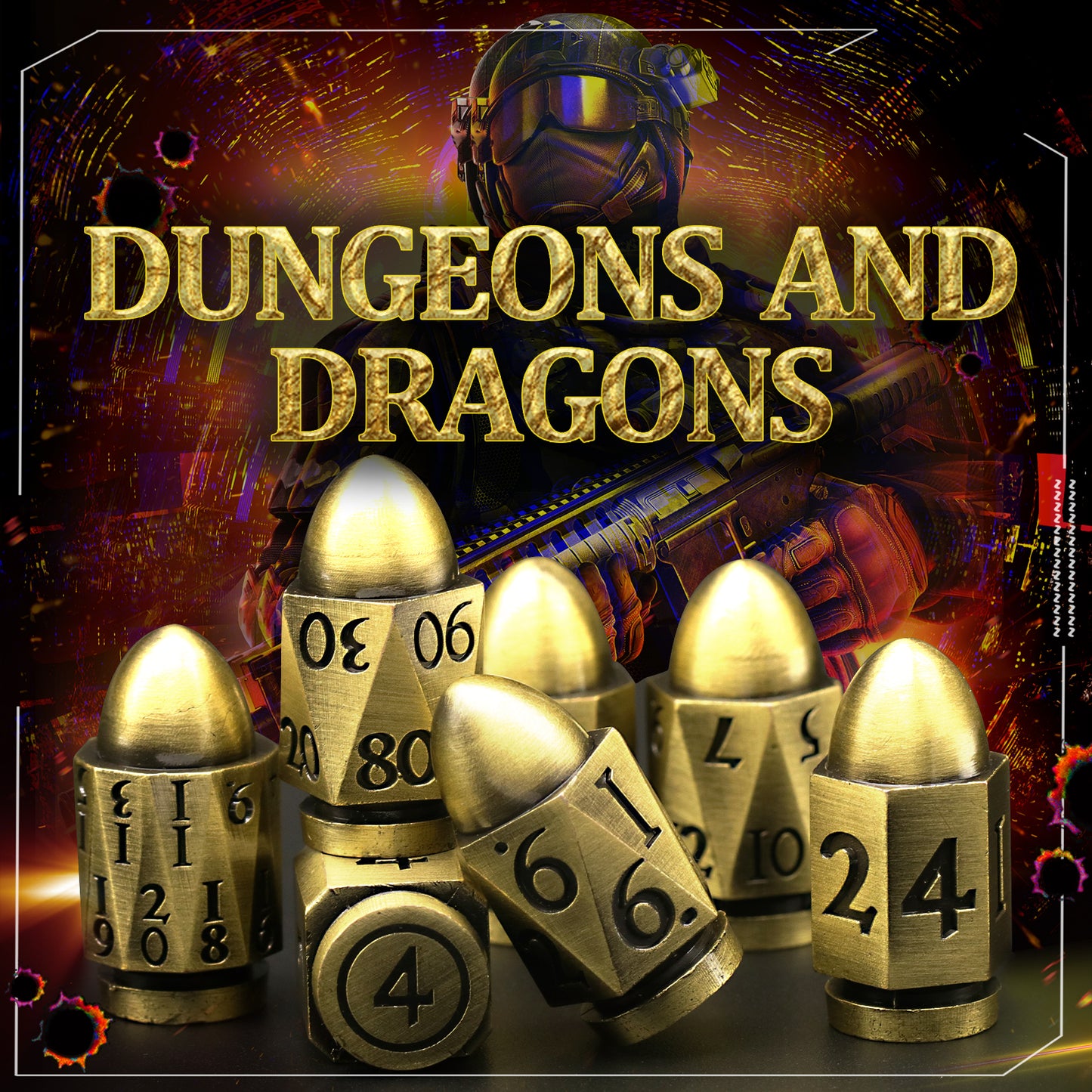 DND Metal Bullet Dice Set, Metal Dice for Dungeons and Dragons Dice Set D&D RPG D and D Dice - Bronze