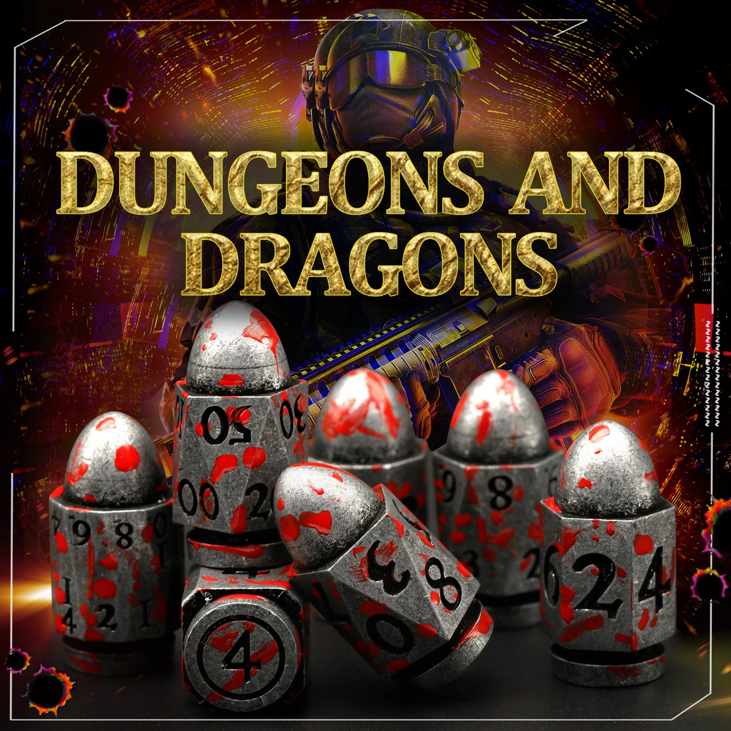DND Metal Bullet Dice Set, Metal Dice for Dungeons and Dragons Dice Set D&D RPG D and D Dice - Blood Antique Sliver
