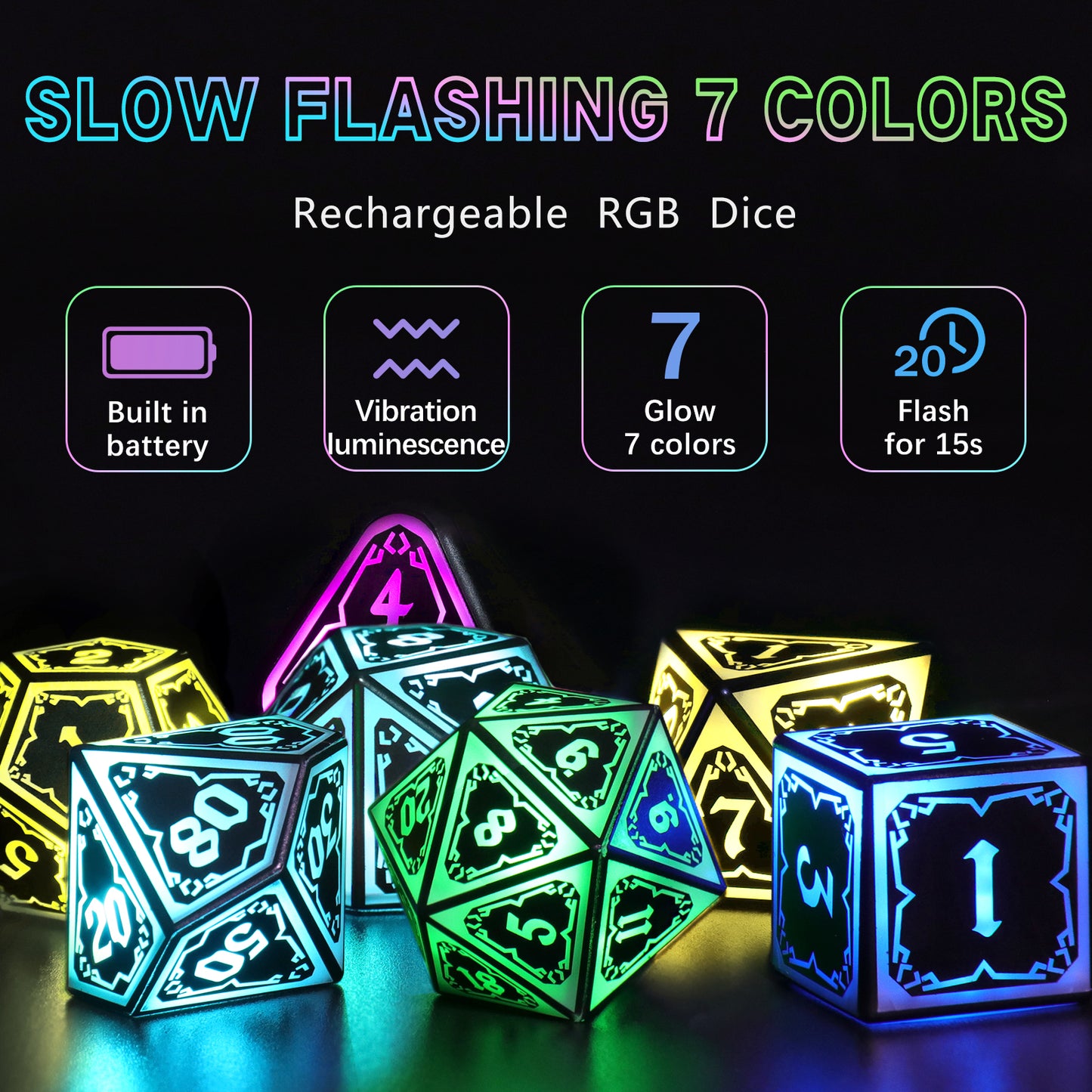 DND Dice Wireless Charging LED Dice Rechargeable Light up Dice Set