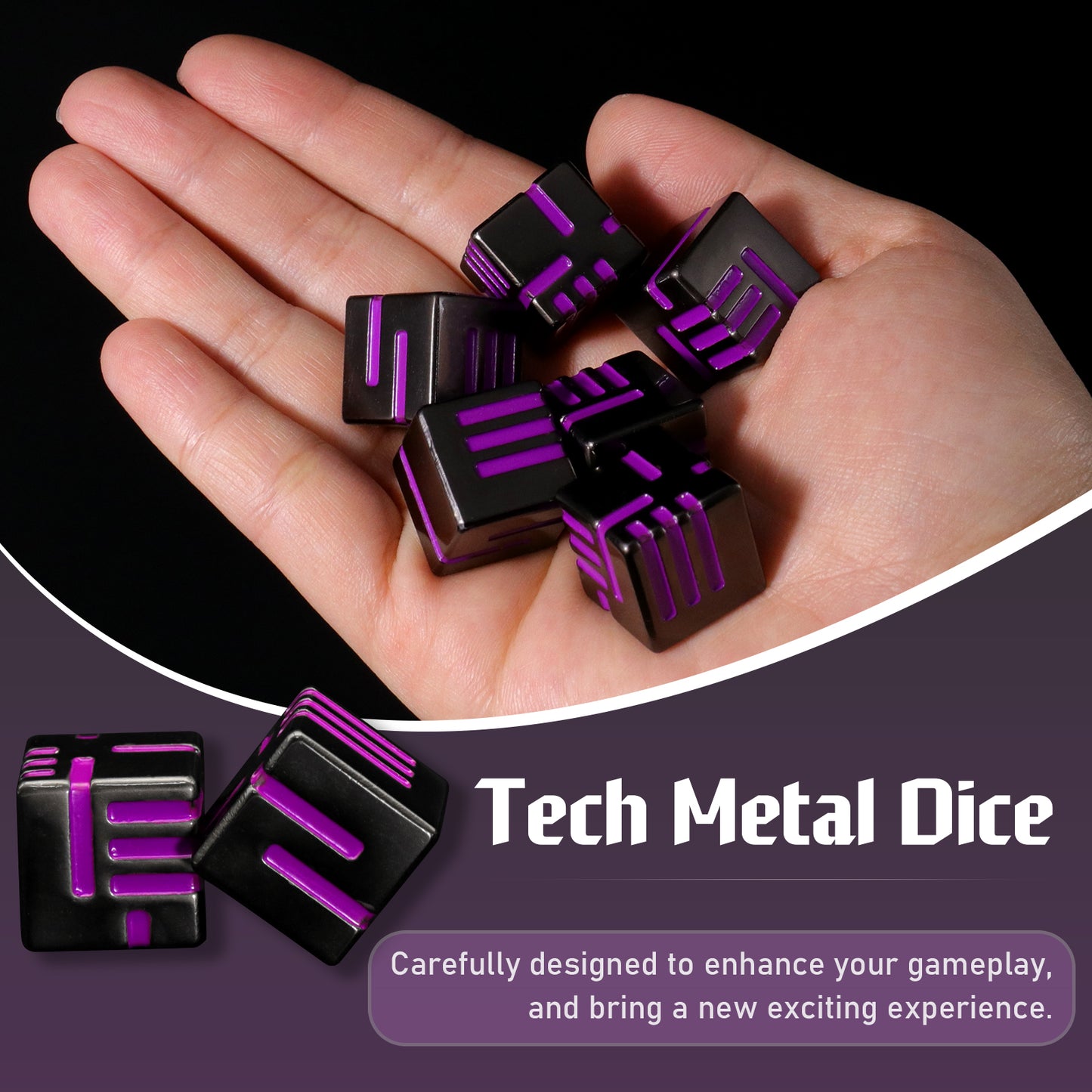 Cubes Metal Dice Set, 6 Sided Dice 6 Pieces Solid Metal Game Dice - Puple