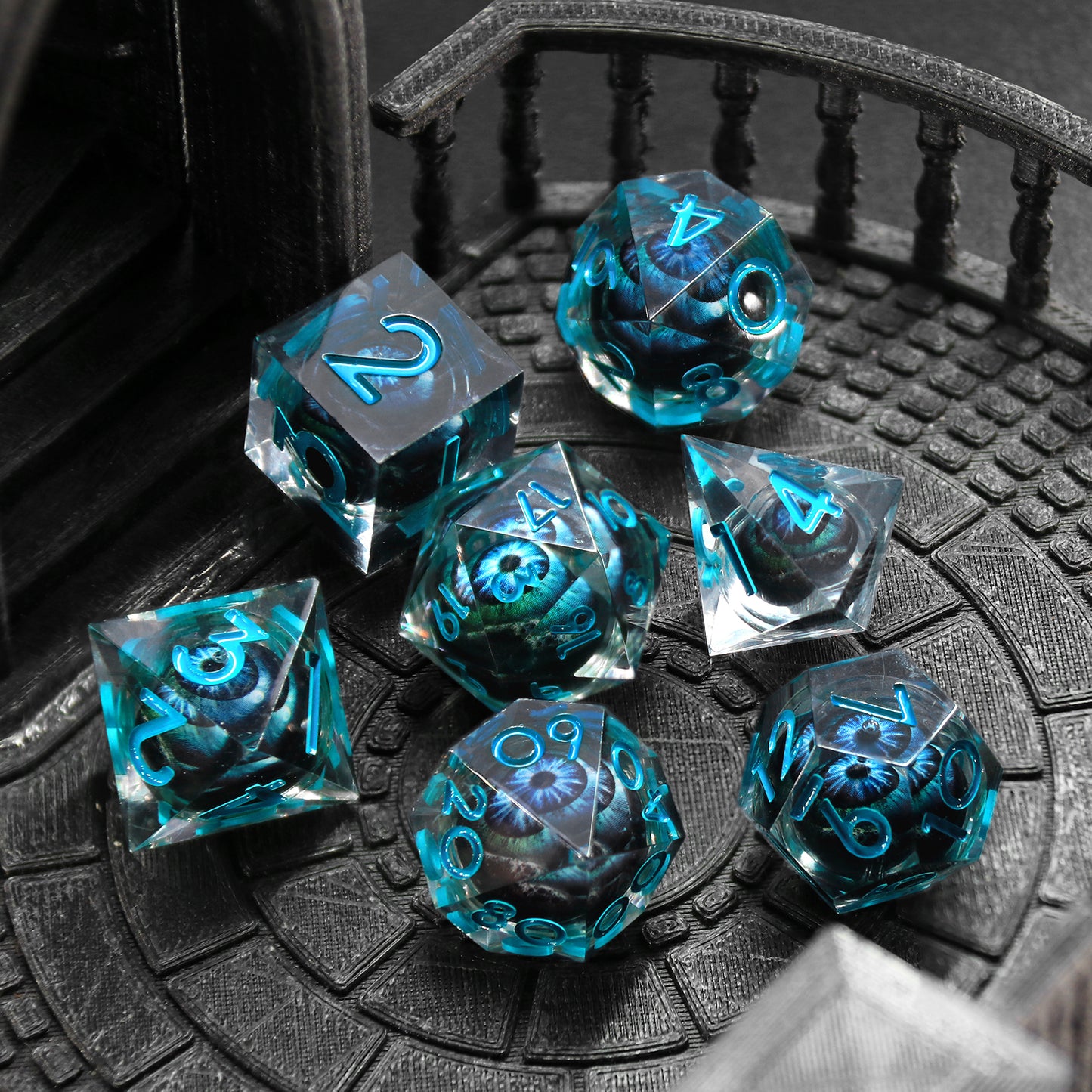 Liquid Core D&D Dice Set 7 Piece Sharp Edge Resin DND Dice - Blue