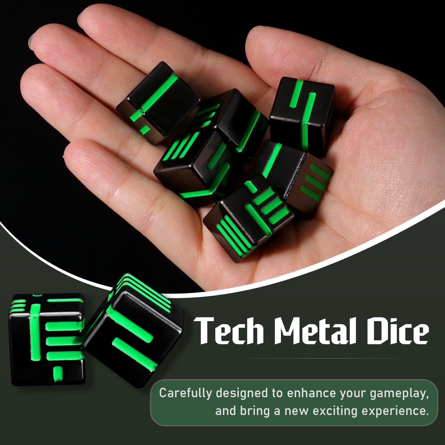 Cubes Metal Dice Set, 6 Sided Dice 6 Pieces Solid Metal Game Dice - Green