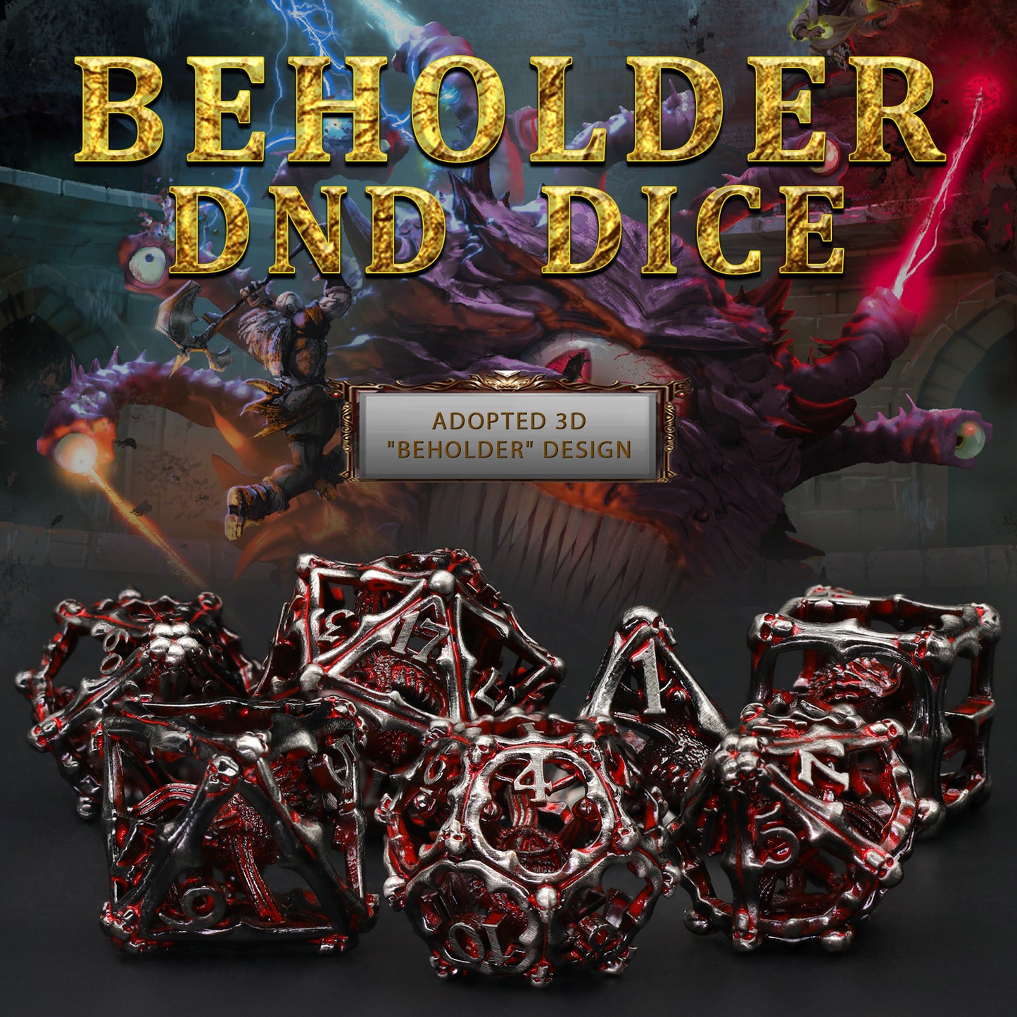 3D Eye Monster DND Metal Dice,7PC/Set Dice for Dungeons and Dragons Dices Polyhedral Dice - Blood Red