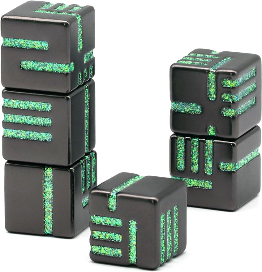 D6 DND Dice Set of 6 Pcs 16mm Cool Fancy 6 Sided Dice Metal Dice (Glitter Green)