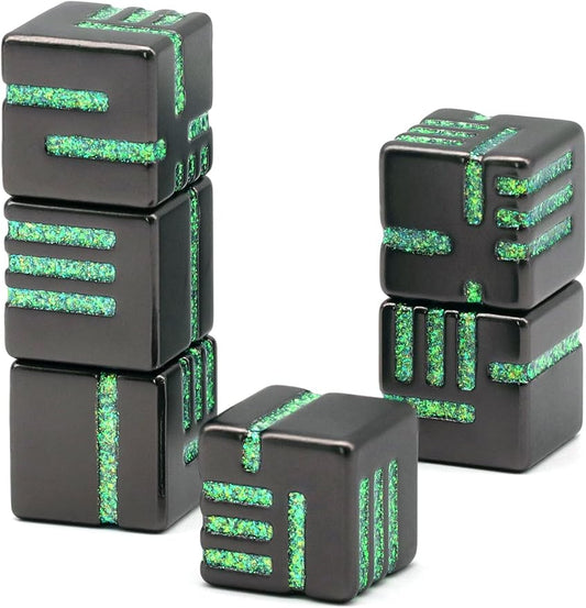 D6 DND Dice Set of 6 Pcs 16mm Cool Fancy 6 Sided Dice Metal Dice  (Glitter Green)