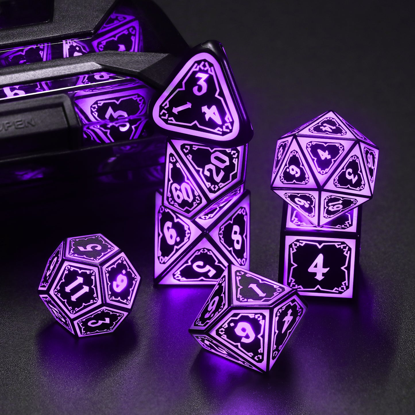 Light up DND Dice Set Rechargeable,Cool LED D and D Dice 7pcs with Charging Box Polyhedral Dungeons and Dragons RPG Dice Set for Role Playing Table Game(Astral Shard Purple)