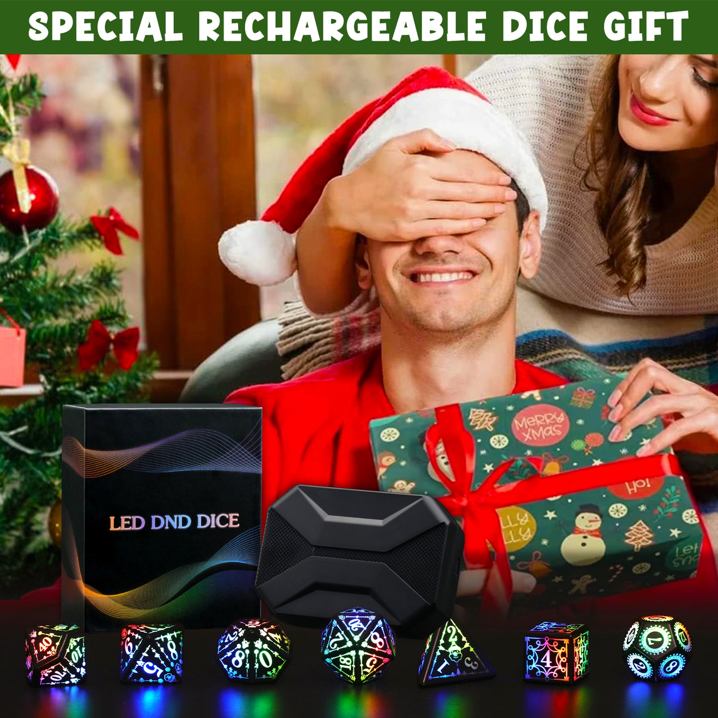 DND Light up Dice, Dungeons and Dragons Dice Set LED Dice Dice, Rechargeable Polyhedral Glow in The Dark Dice for Ttrpg Role Playing Game RGB
