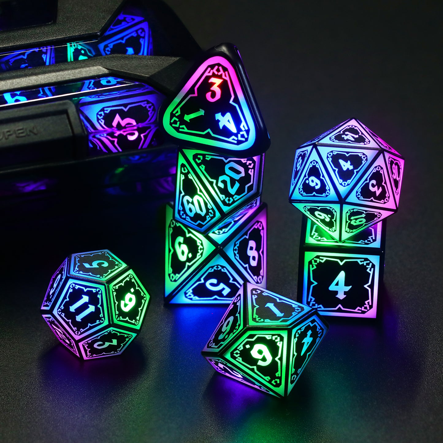 Light Up Dice Set D and D for Dungeons and Dragons 4 in 1 Color, Cool LED DND Dice with Charging Box Rechargeable Polyhedral Role Playing Dice for DND Gifts RPG (Astral Shard Mixed Colors)