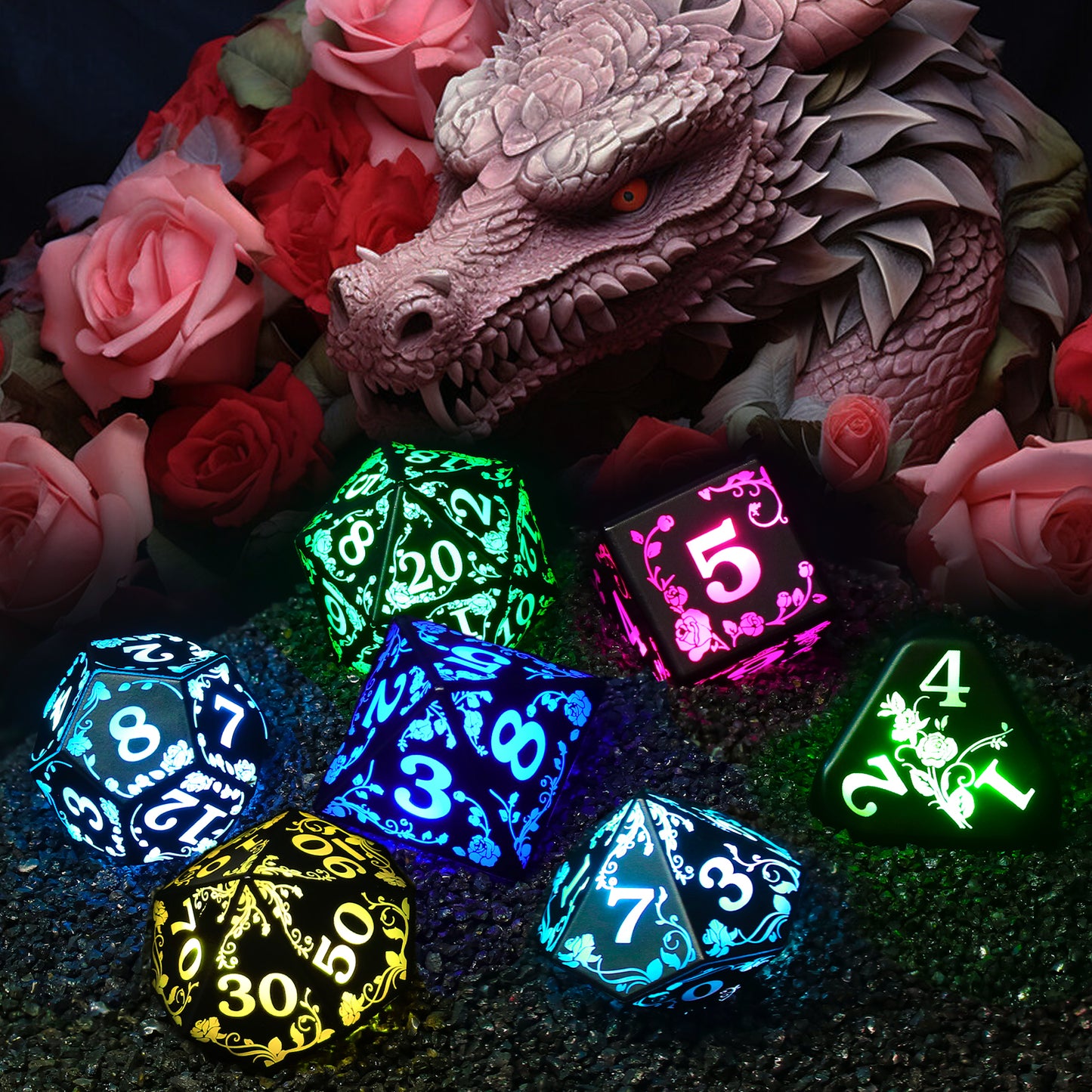 Rose RGB-Light up D&D Dice Set RGB DND Dice 7-Color