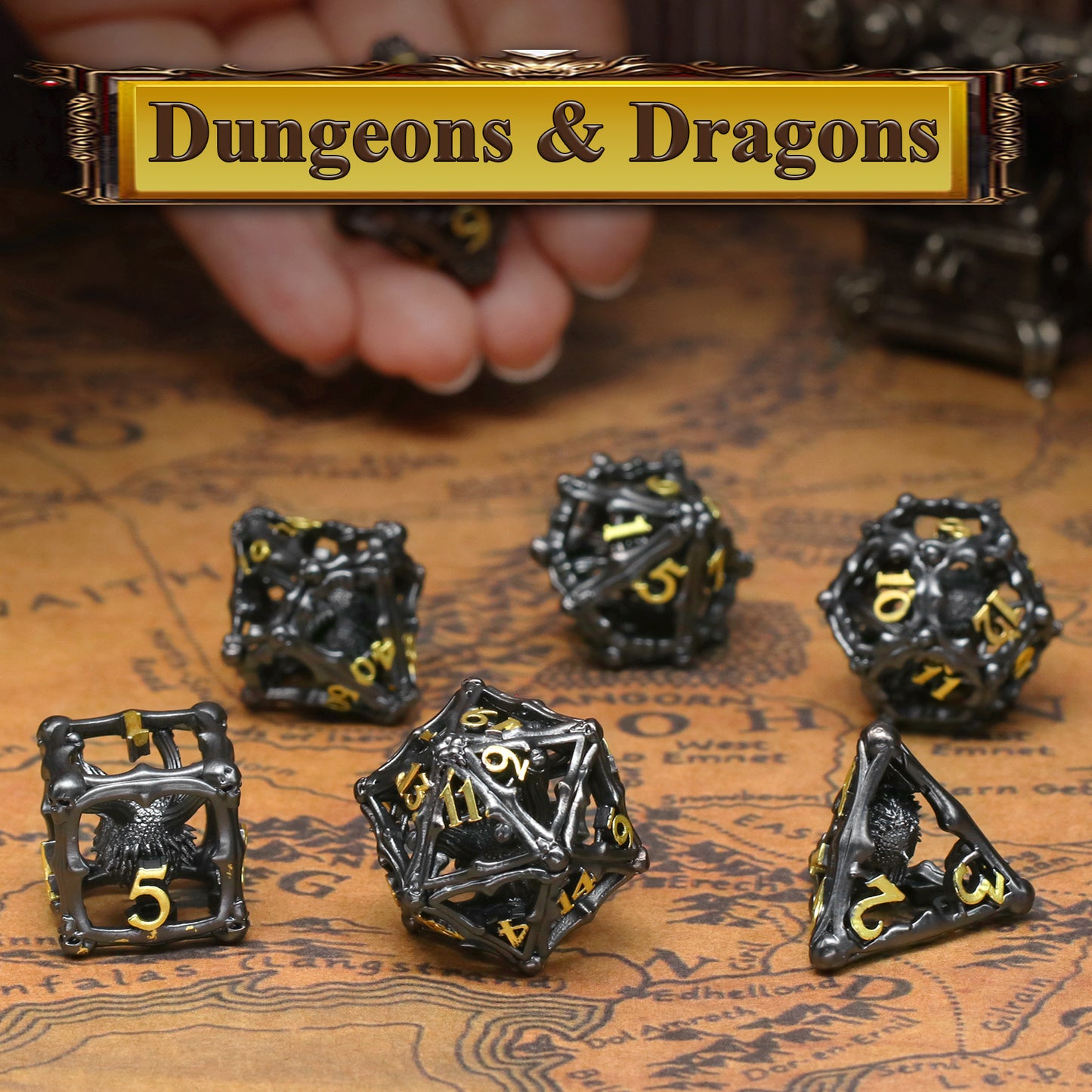 3D Eye Monster DND Metal Dice,7PC/Set Dice for Dungeons and Dragons Dices Polyhedral Dice - Black Gold