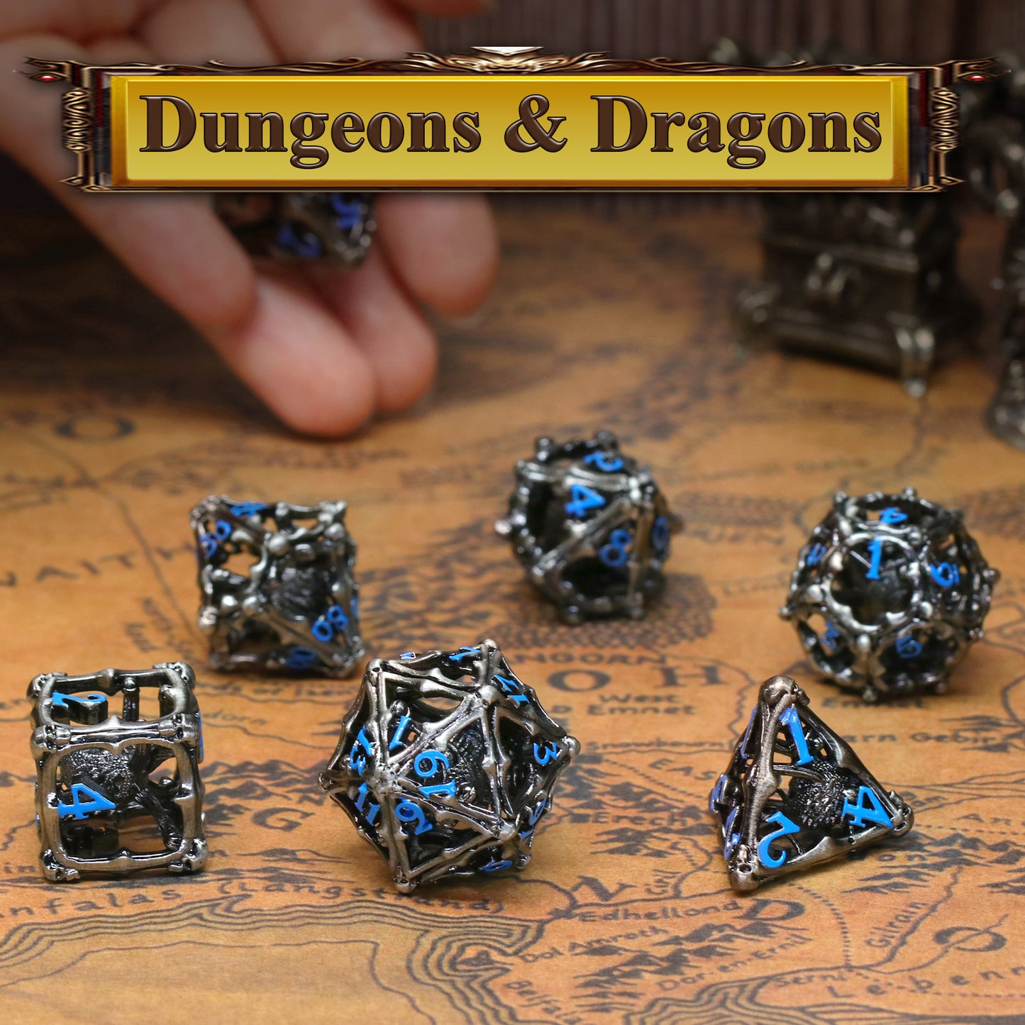 3D Eye Monster DND Metal Dice,7PC/Set Dice for Dungeons and Dragons Dices Polyhedral Dice - Blue Number