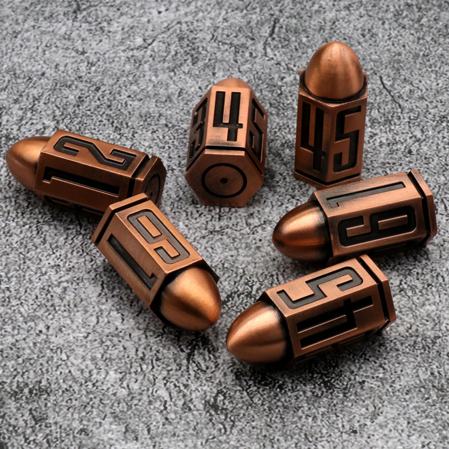 6 Pcs Bullet Metal Dice Set D6 Dice 6 Sided Dice - Copper